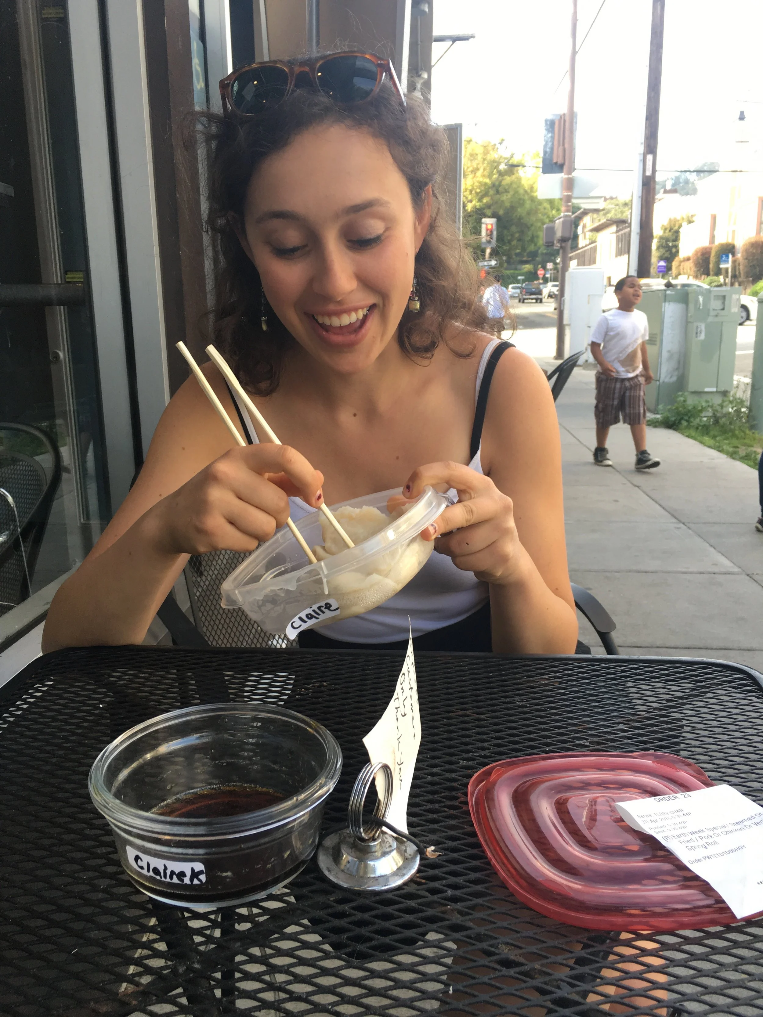 Zerology founder, Claire Kaufman, having a date with these dumpling and her reusable to-go containers, and myself!