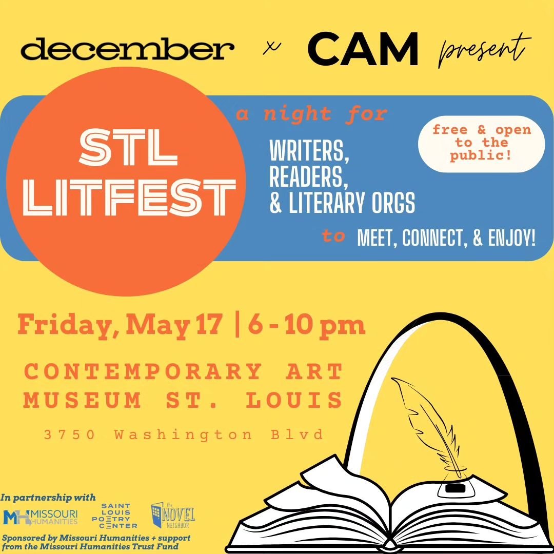 STL Litfest
Friday, May 17, 6-10pm CT 
Contemporary Art Museum St. Louis 

St. Louis Writers Guild will be there! 
Drop by, meet SLWG, and see what the organization is all about. 

#writers #readers #books #stl #stlouis #SLWG #stlwritersguild