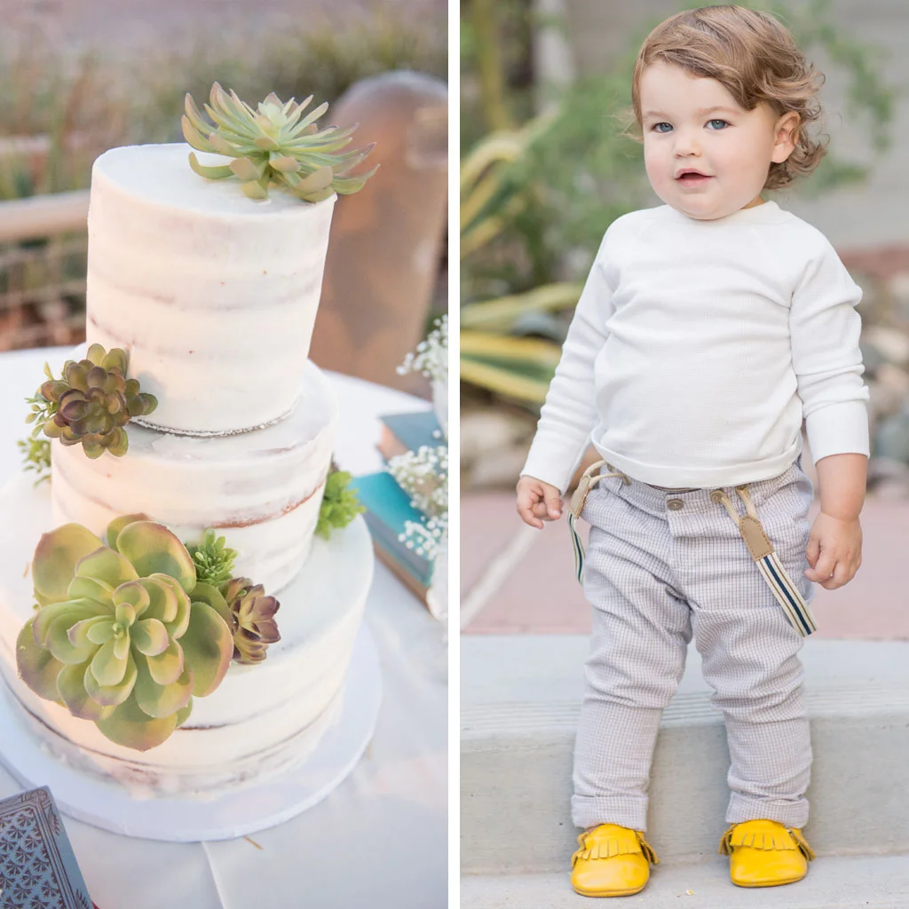 succulent wedding cake and boho baby