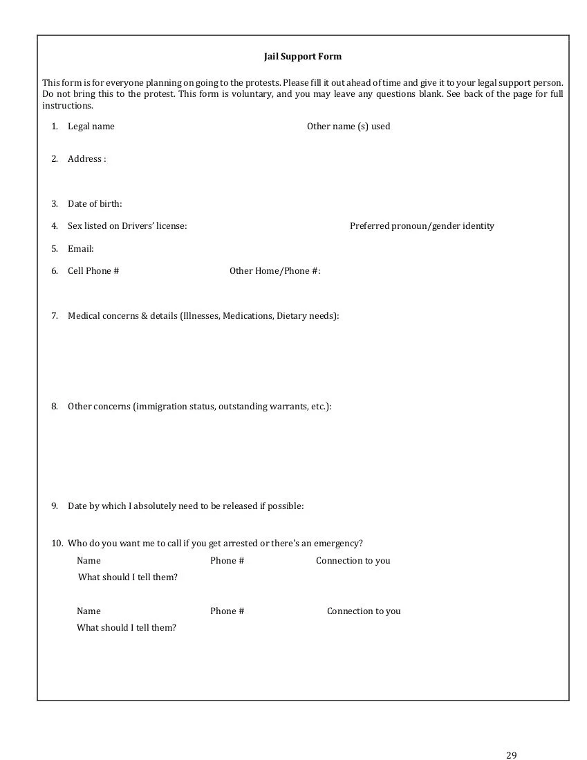 Jail Support Form