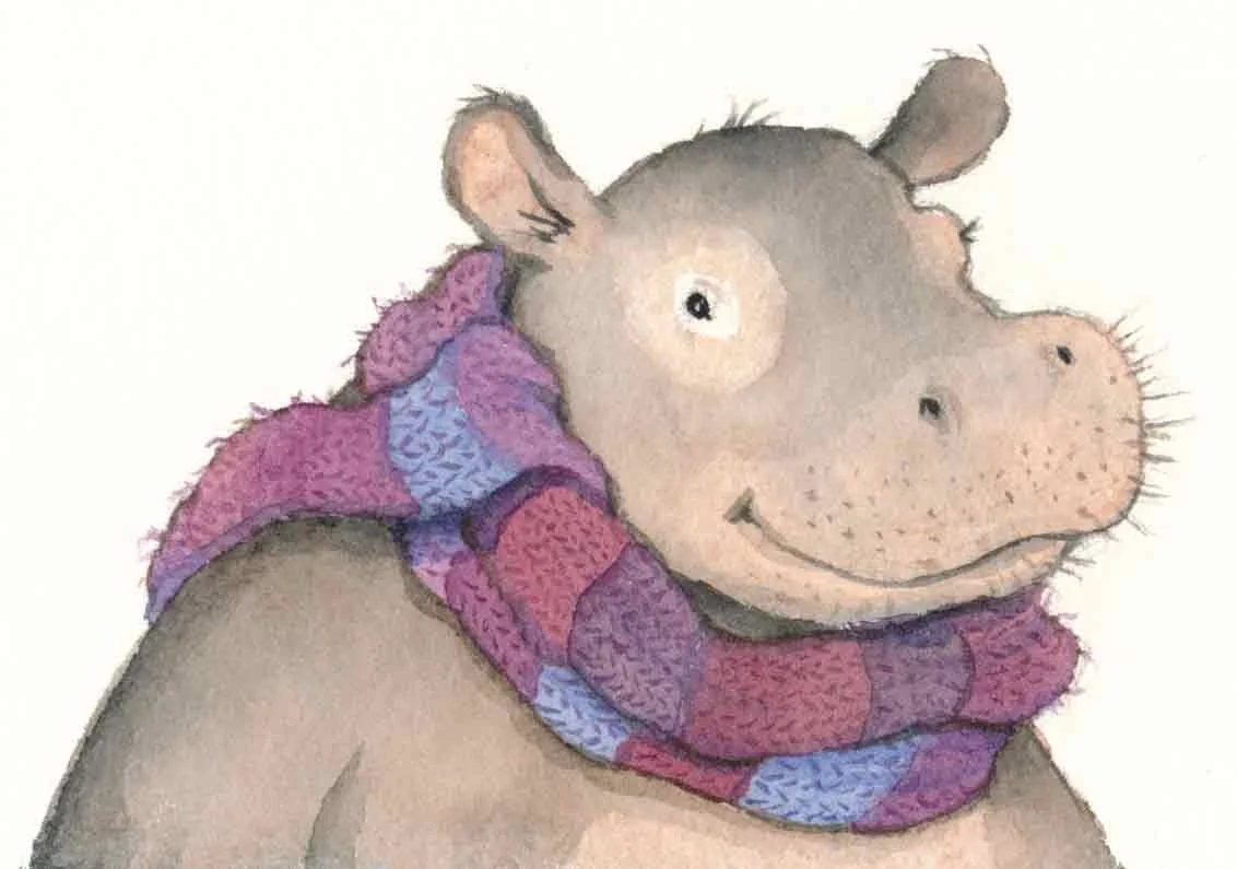 Hippo wearing knitted scarf