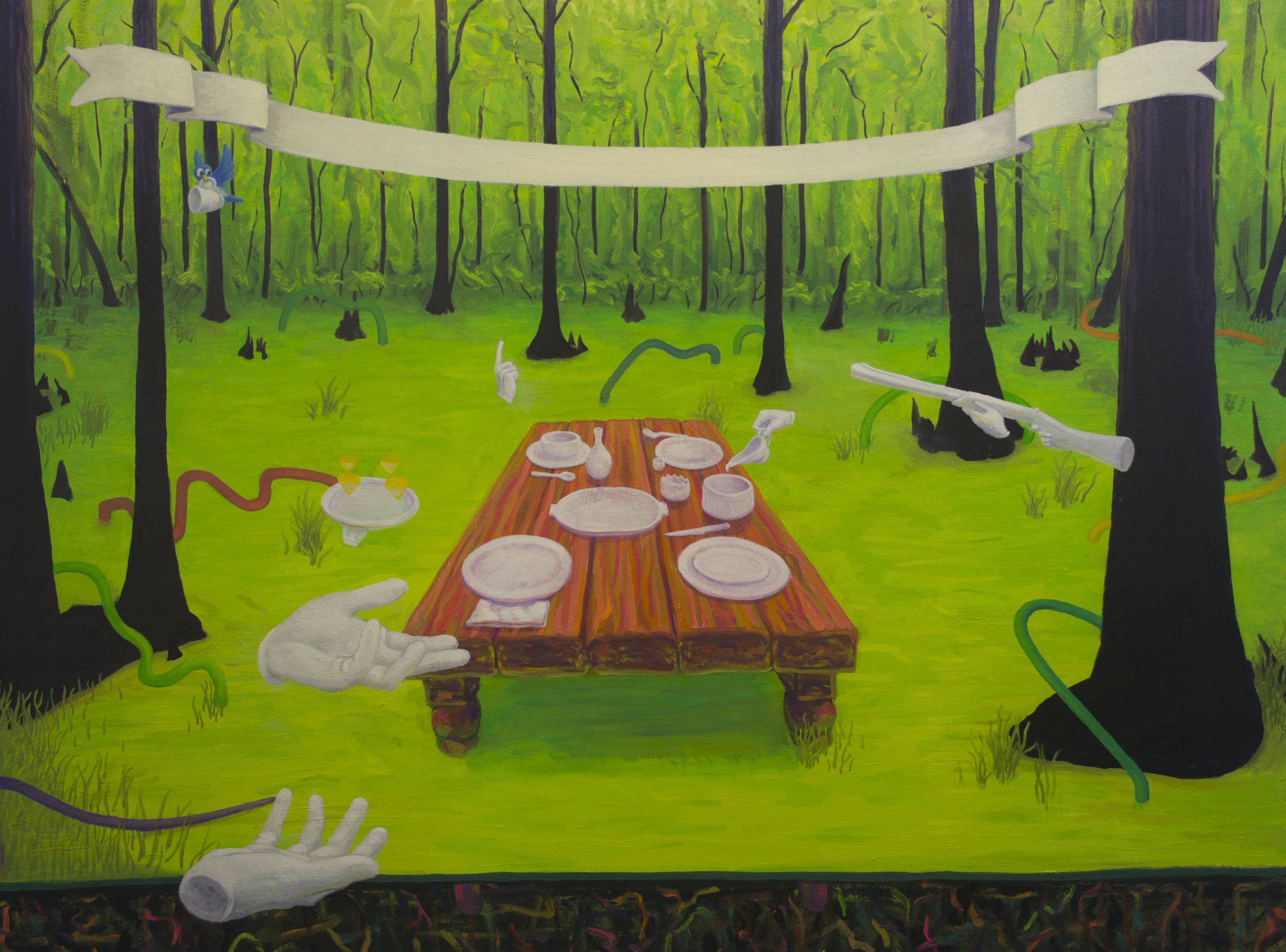  Dinner in the swamp  oil on canvas, 36” x 48”, 2019 