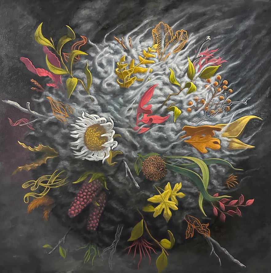 A Bouquet for the End of Time: Fog  oil on cnavs, 24” x 24”, 2023 