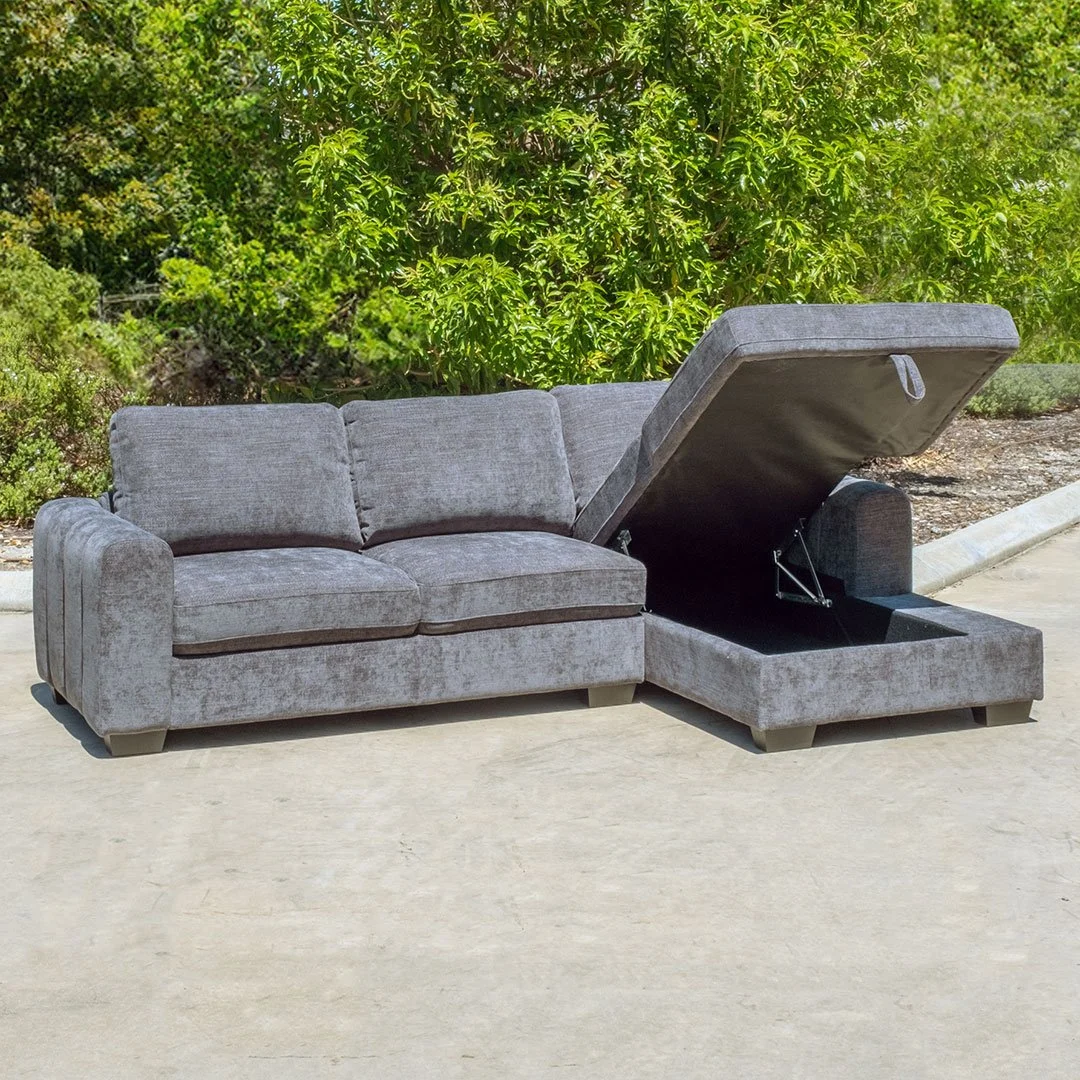 Weston Storage Chaise Midnight ( Dark Grey ) — PERTH FURNITURE WAREHOUSE