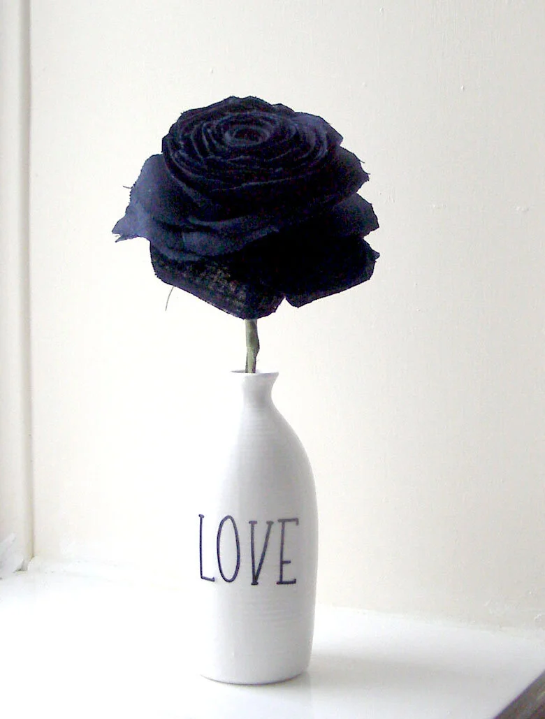 4th or 12th Wedding Anniversary Flower, Navy Linen Rose, Gift Wrap Included