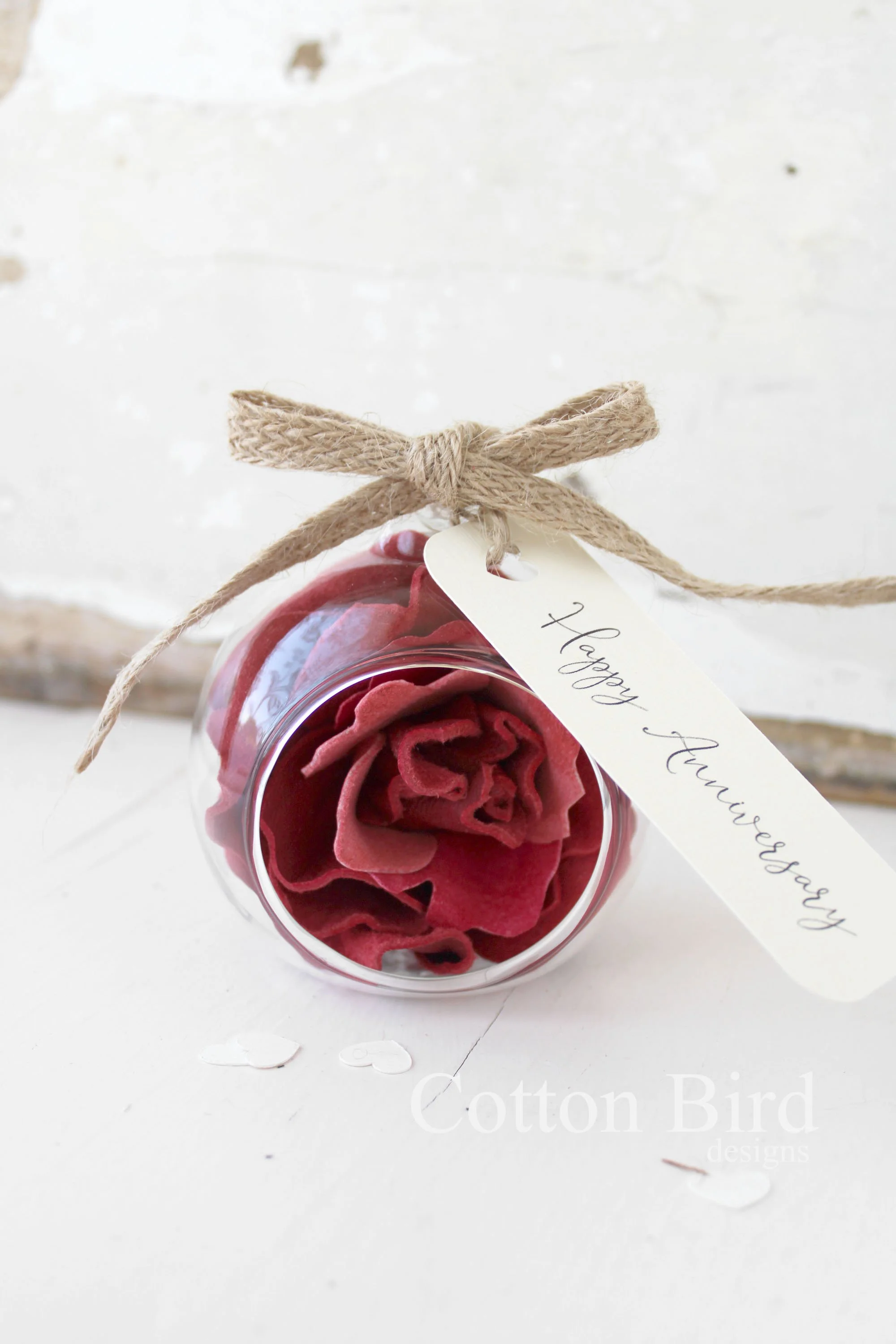 Leather Flower in Glass Globe (sold)