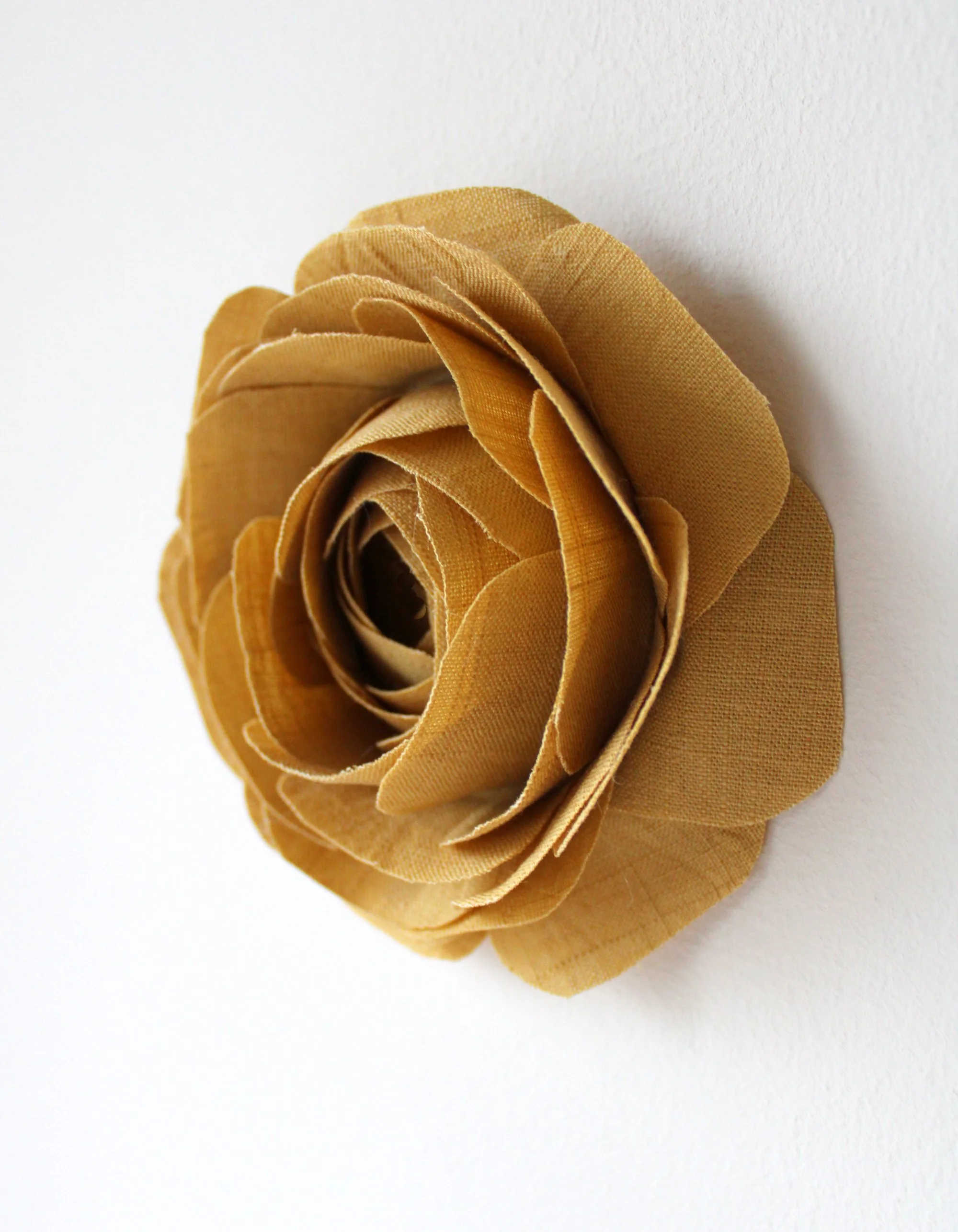 Wall Art, 3D Fabric Flower Sculpture, Golden Yellow Textile Rose. Ready to display on Gallery Wall, Botanical, Florals