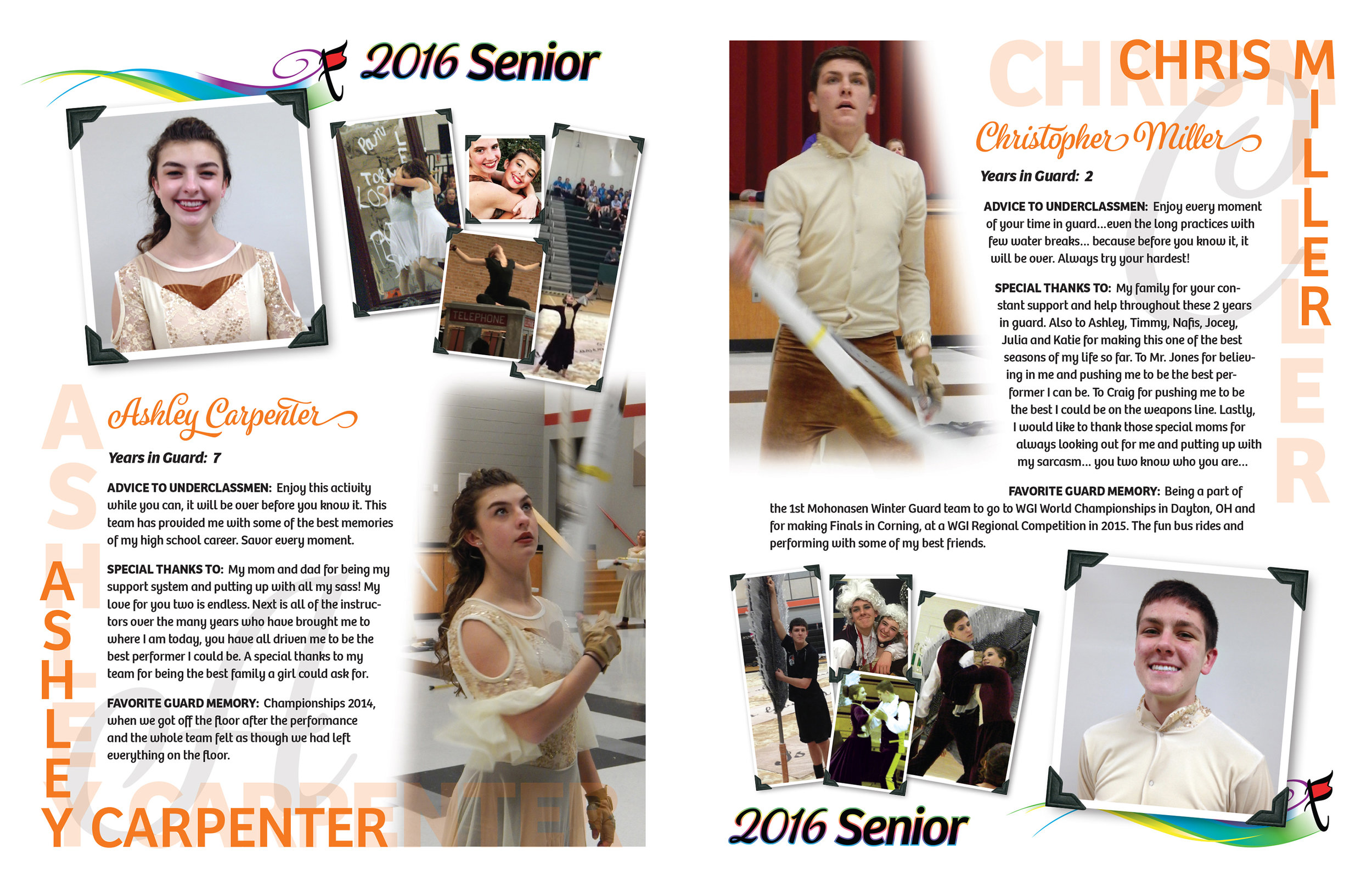  Using photos of past years' performances, along with current year head shots and "action" photos and an interesting layered type presentation create a dynamic and unconventional layout. 