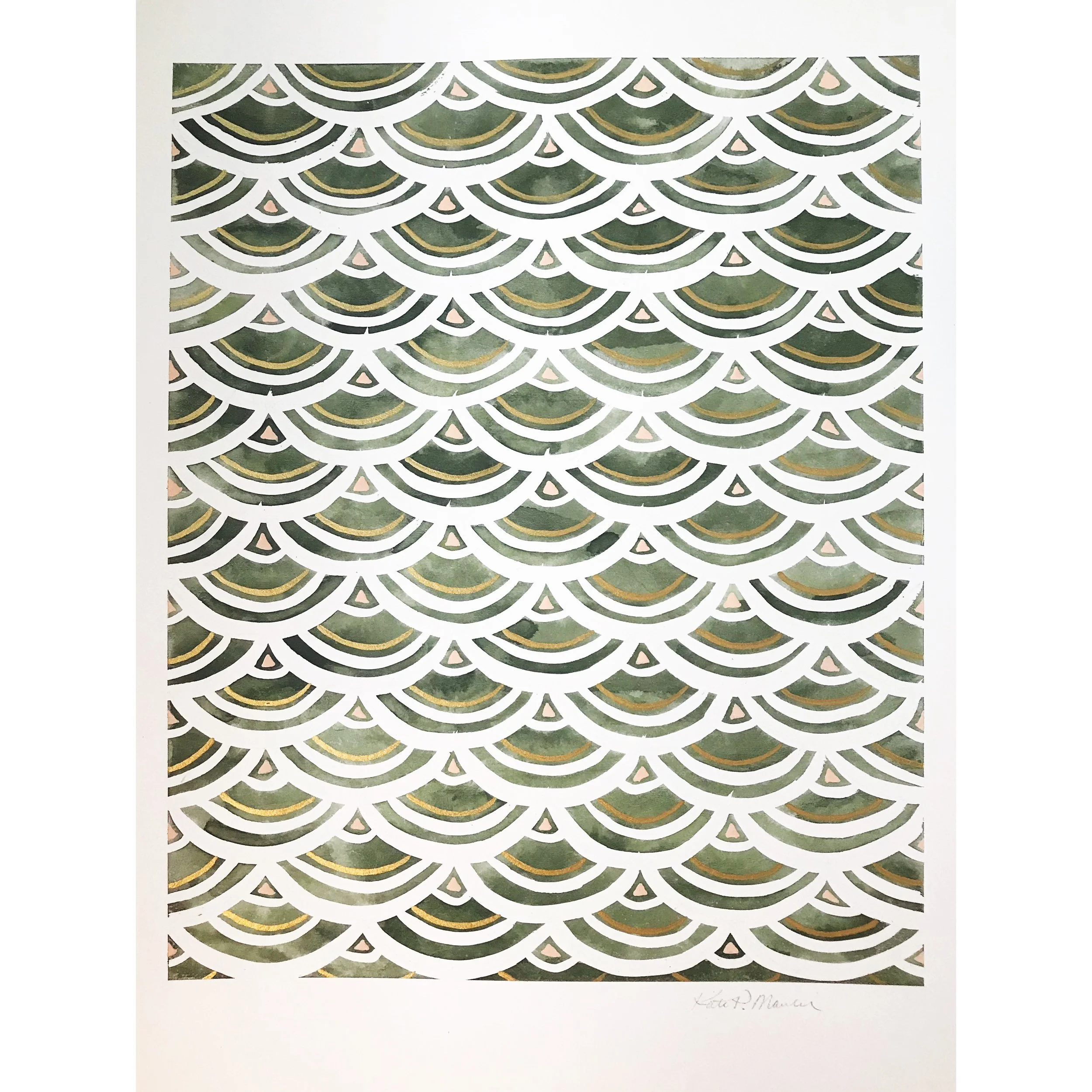 Scales Green with peach &amp; gold - Original