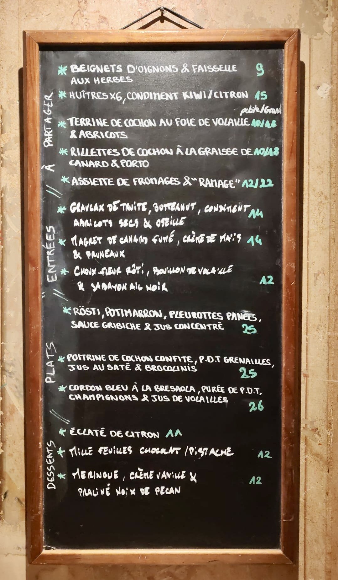 menu à l'ardoise janvier 2026