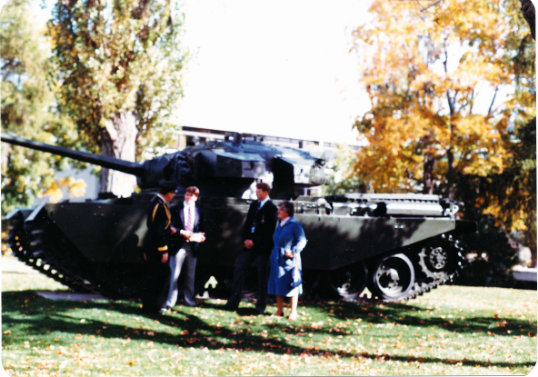 Official presentation of the centurion tank by mrs faith avis, wayne boone and guy killaby