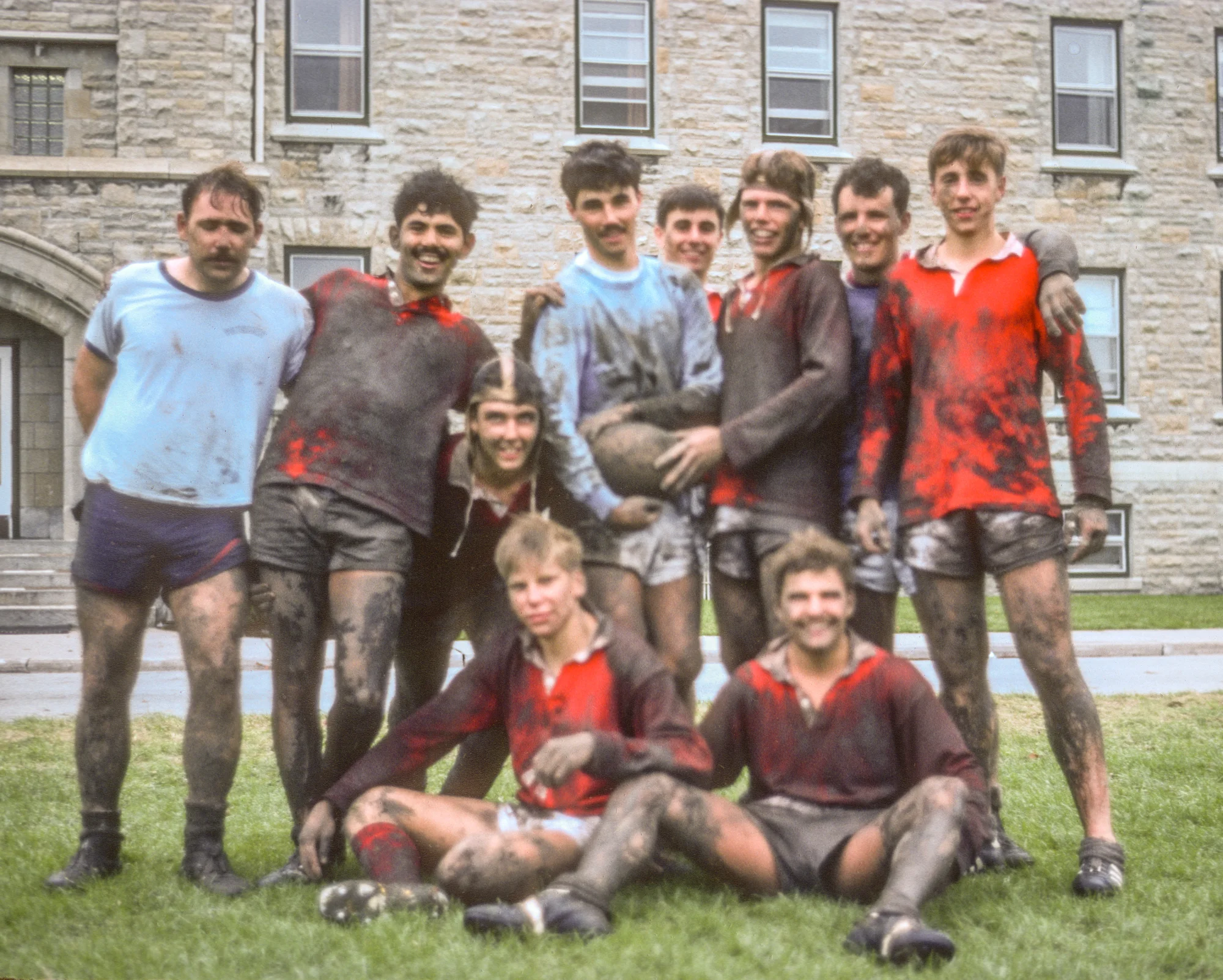 lee with “the boys” after a rather muddy rugby match at rmc - includes kevin biggar and chris willmes