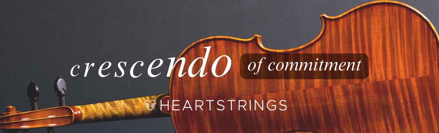 The words 'Crescendo of Commitment' overlayed on an image of a violin