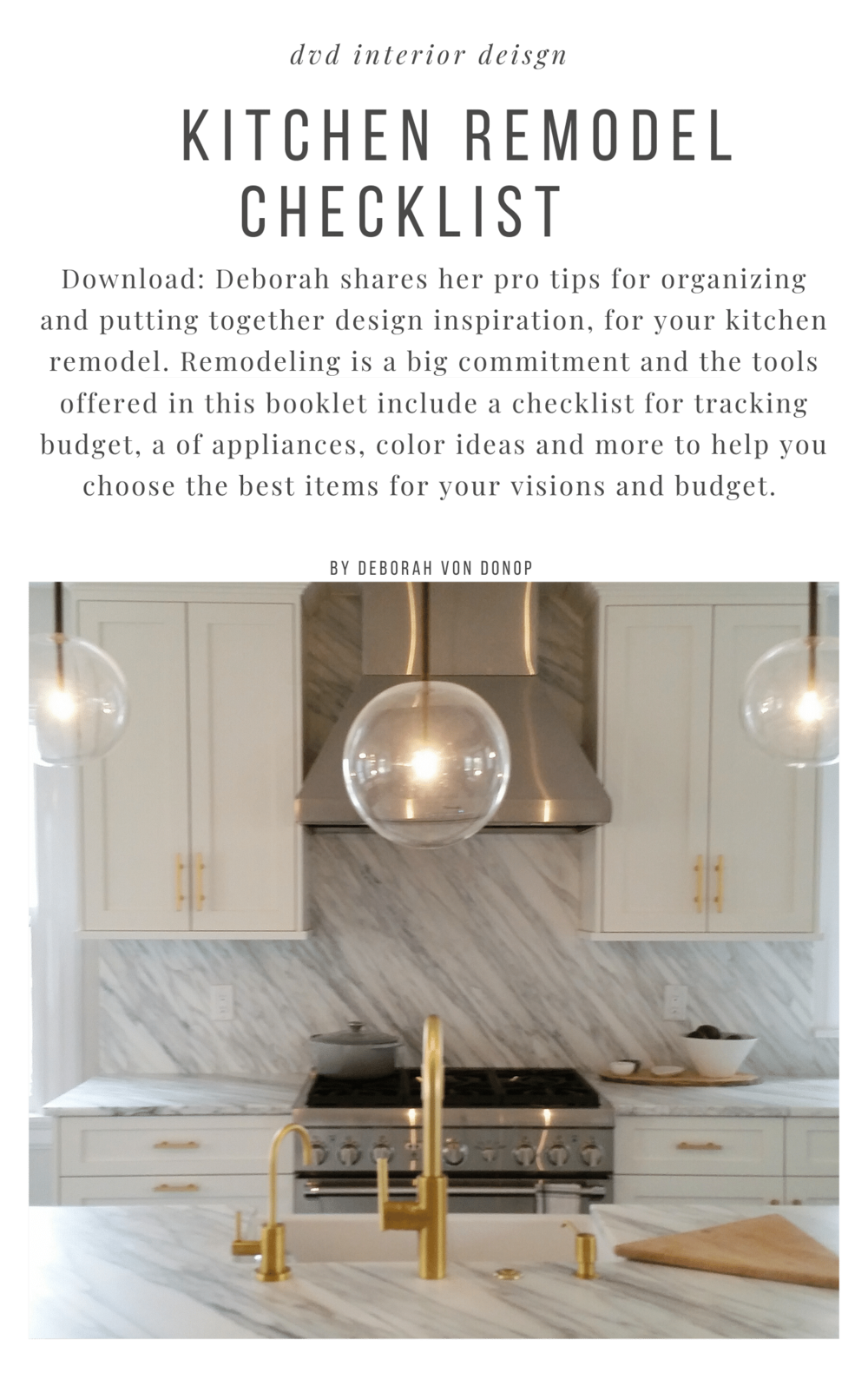 Kitchen Remodeling Checklist 18 pages. 

Planning a kitchen design doesn't have to be stressful. These 18 printables will keep track your remodel or small renovation.