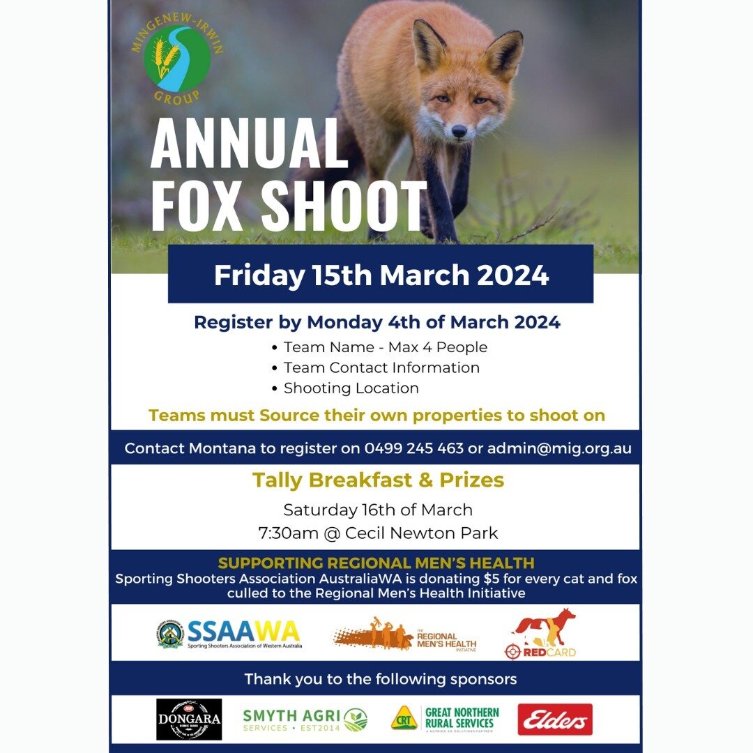 🦊 MIG&rsquo;s Annual Red Card Fox Shoot is back on Friday, March 15th! 🦊

Tally breakfast and prizes will be held at Cecil Newton Park on Saturday, March 16th at 7:30am.

To register a team, please contact Montana by the 4th of March via admin@mig.