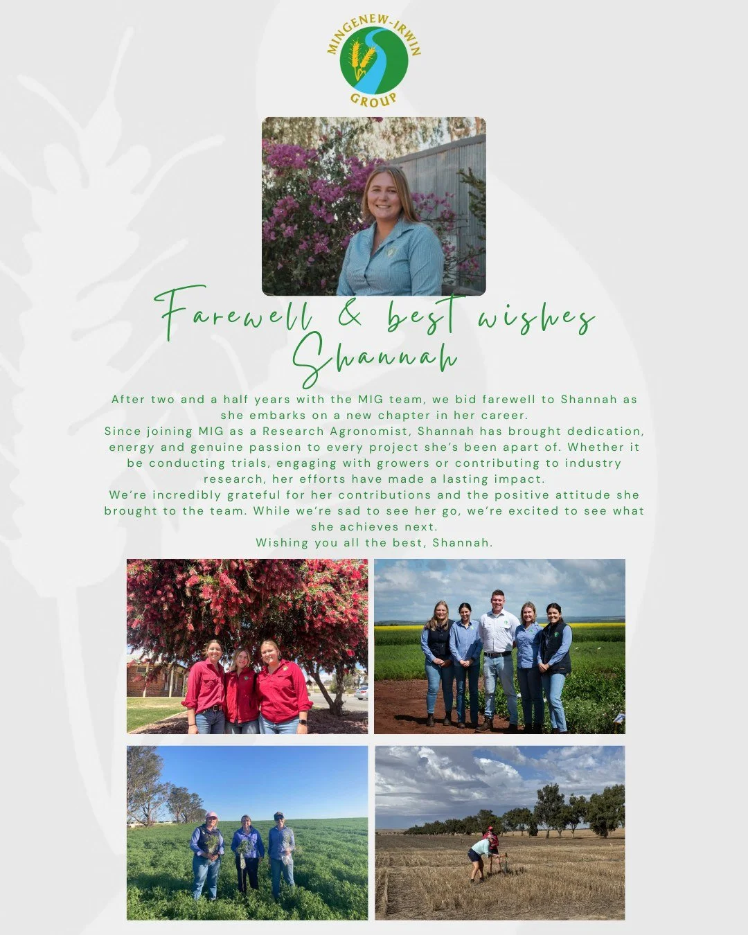 Farewell &amp; best wishes, Shannah!