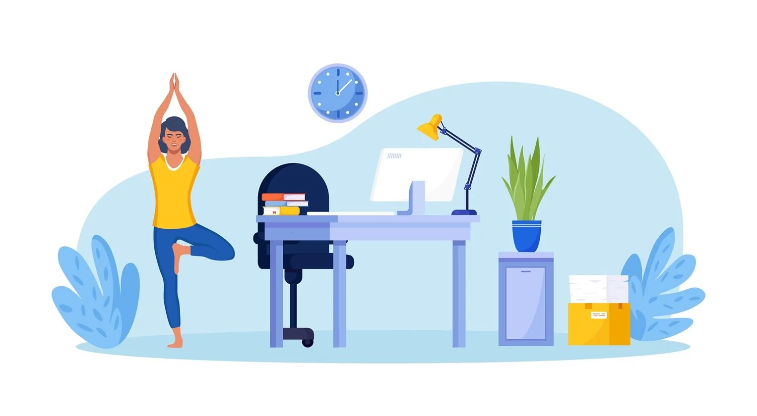 Person taking a break from work to do yoga