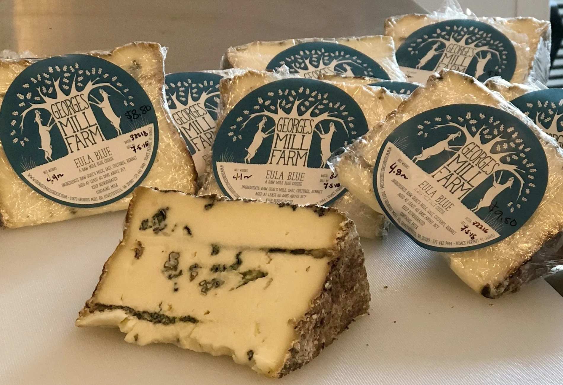 Eula Blue , a raw milk blue cheese, aged 70 days in our cheese cave Available May-December