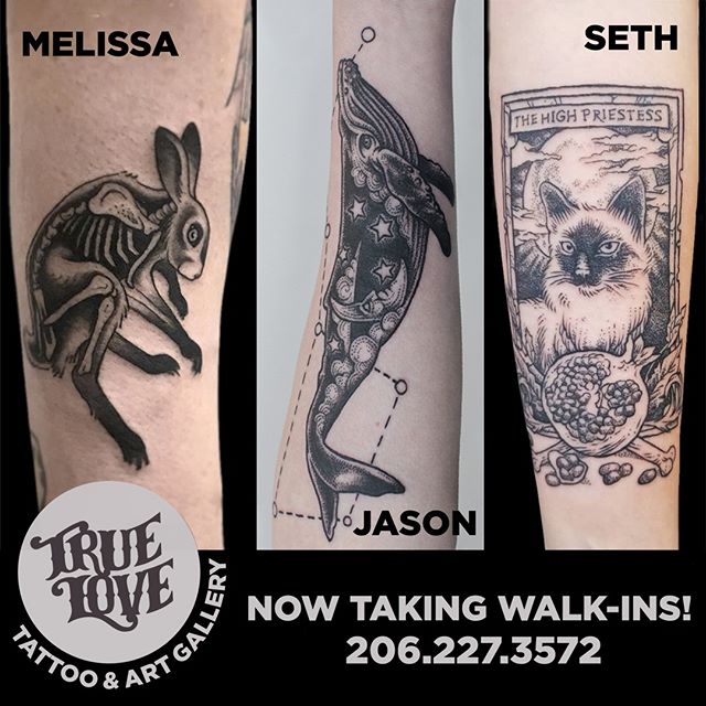 We love walk-ins and fun drop-in projects! Have something in mind? Give us a call or swing by the studio to get started on your new tattoo. You can see more work by these artists over on their own IGs at: @melissa_daye, @futurefires42, and @sethbeast