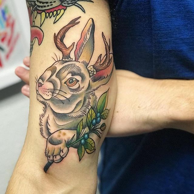 We love this neo-traditional jackalope by 
Melissa Daye, True Love Tattoo &amp; Art Gallery, Seattle WA, info@trueloveart.com - @melissa_daye
.
.
.
.
.
.
.
.
#MelissaDayeTattoo #trueloveart #truelovetattoo  #tattoosofinstagram #seattle #tattoo #ink #