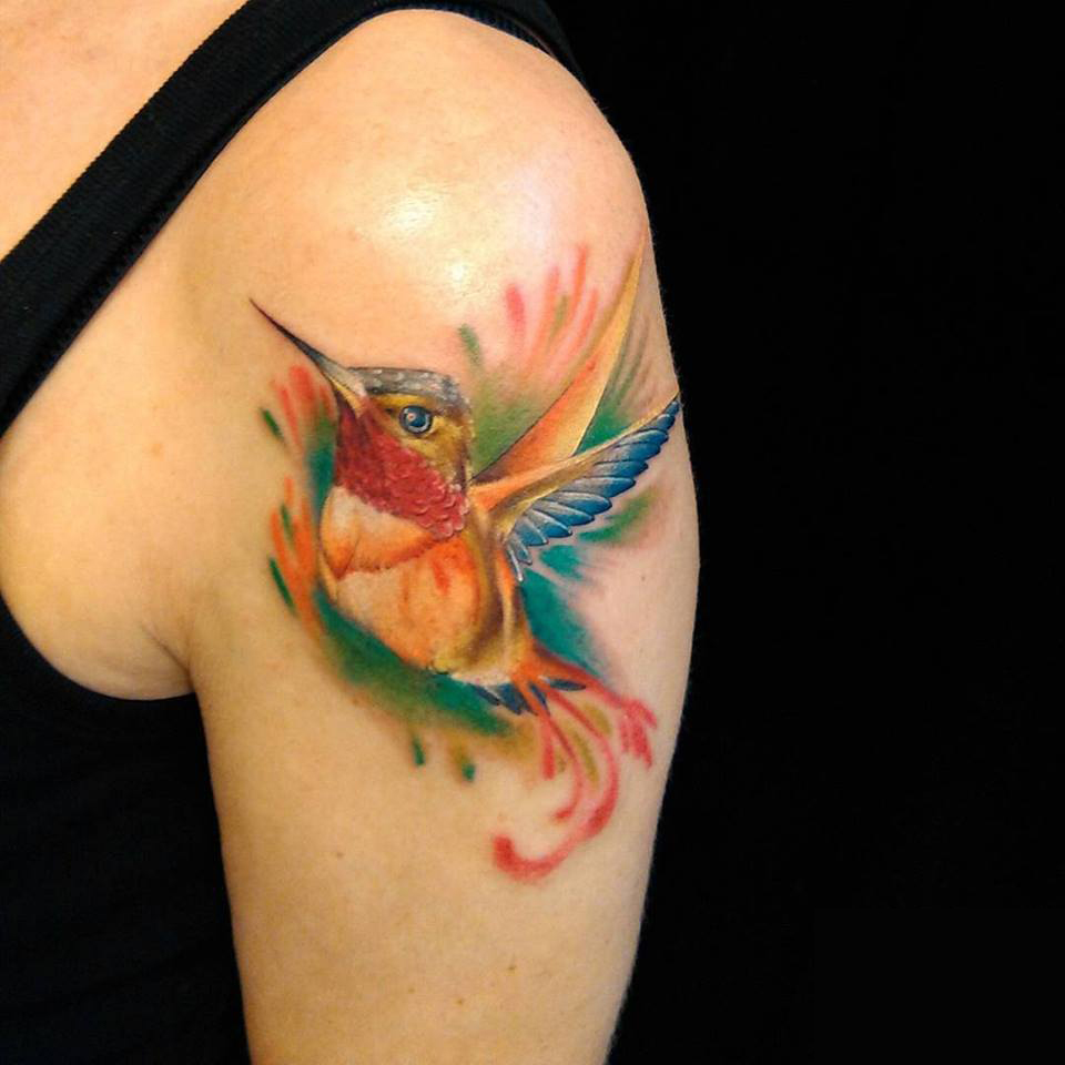 Hummingbird tattoo by Zaza Vera Lugo Audirac @zazafiretattooing at True Love  Tattoo, 421 E Pine St, Seattle, WA. Email info@trueloveart.com…