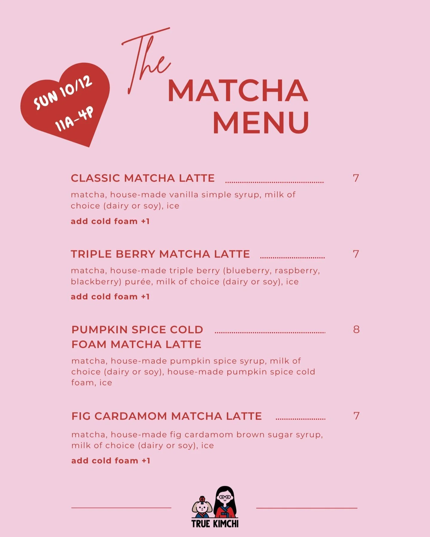 MATCHA MENU for our 3rd anniversary event this Sunday! 

10/12 11am-4pm

2805 E. State Blvd. Fort Wayne, IN 46805