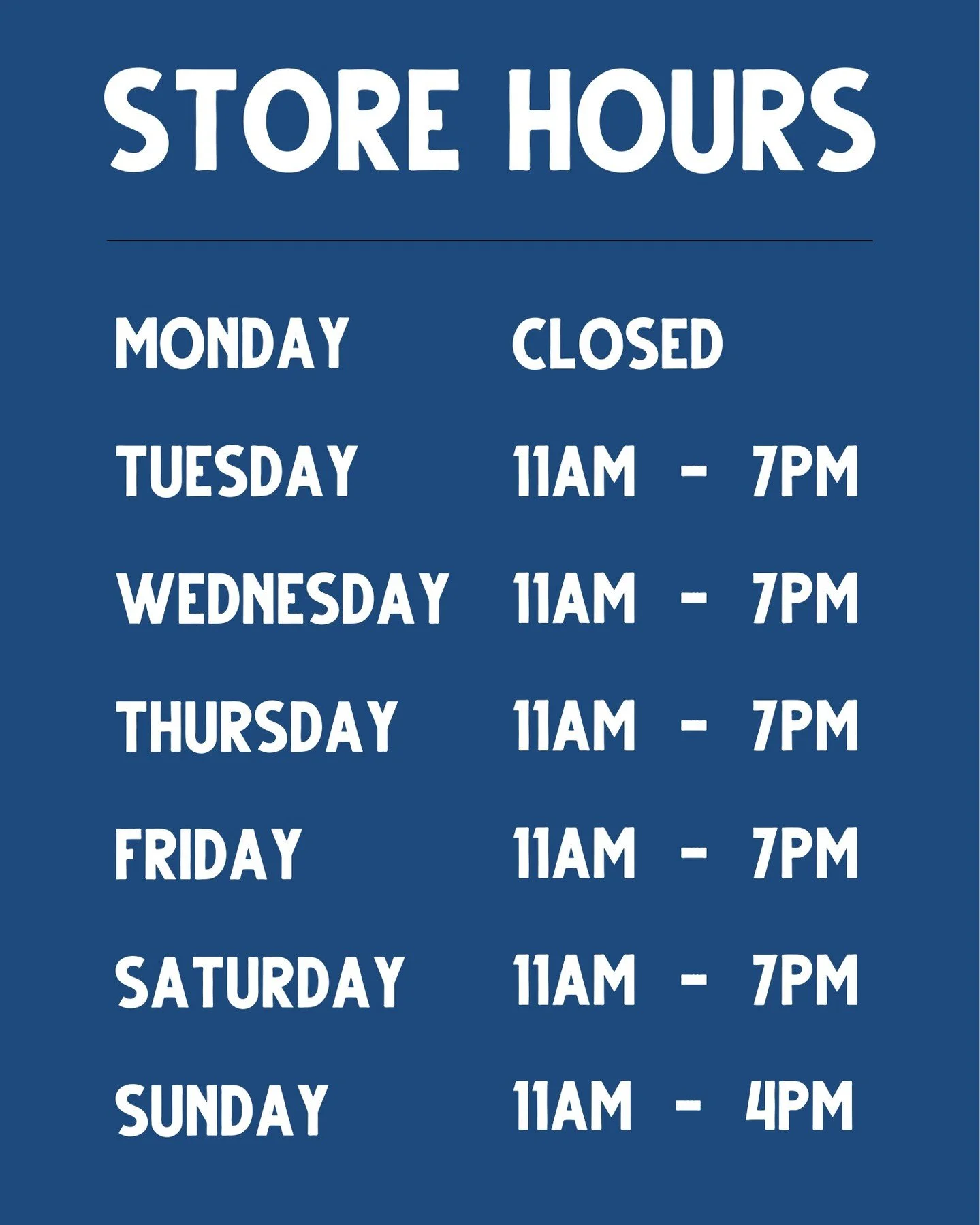 New store hours effective 2/1/26