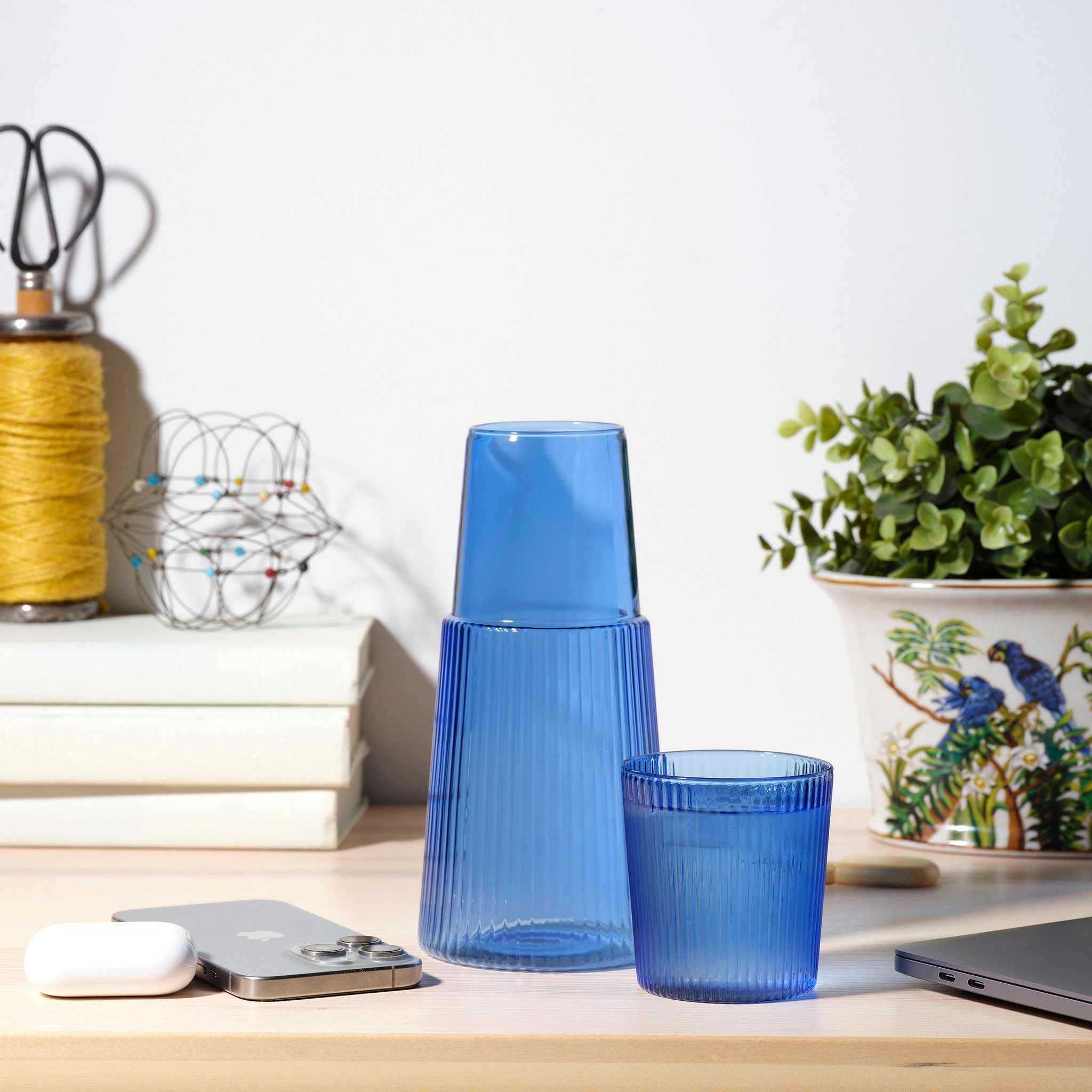 ✨ Introducing the stunning Narcisco Carafe by @noritakeaus 🌿 Crafted with elegance, this Italian-made beauty is now available in a chic blue shade (also comes in green and amber!). Perfect for adding a touch of sophistication to your hydration stati