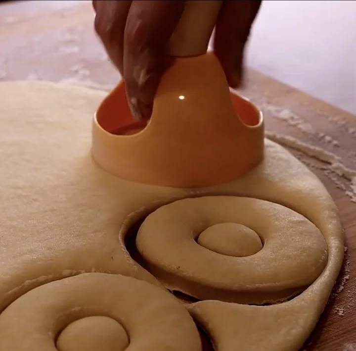 Cutting out the ring donuts