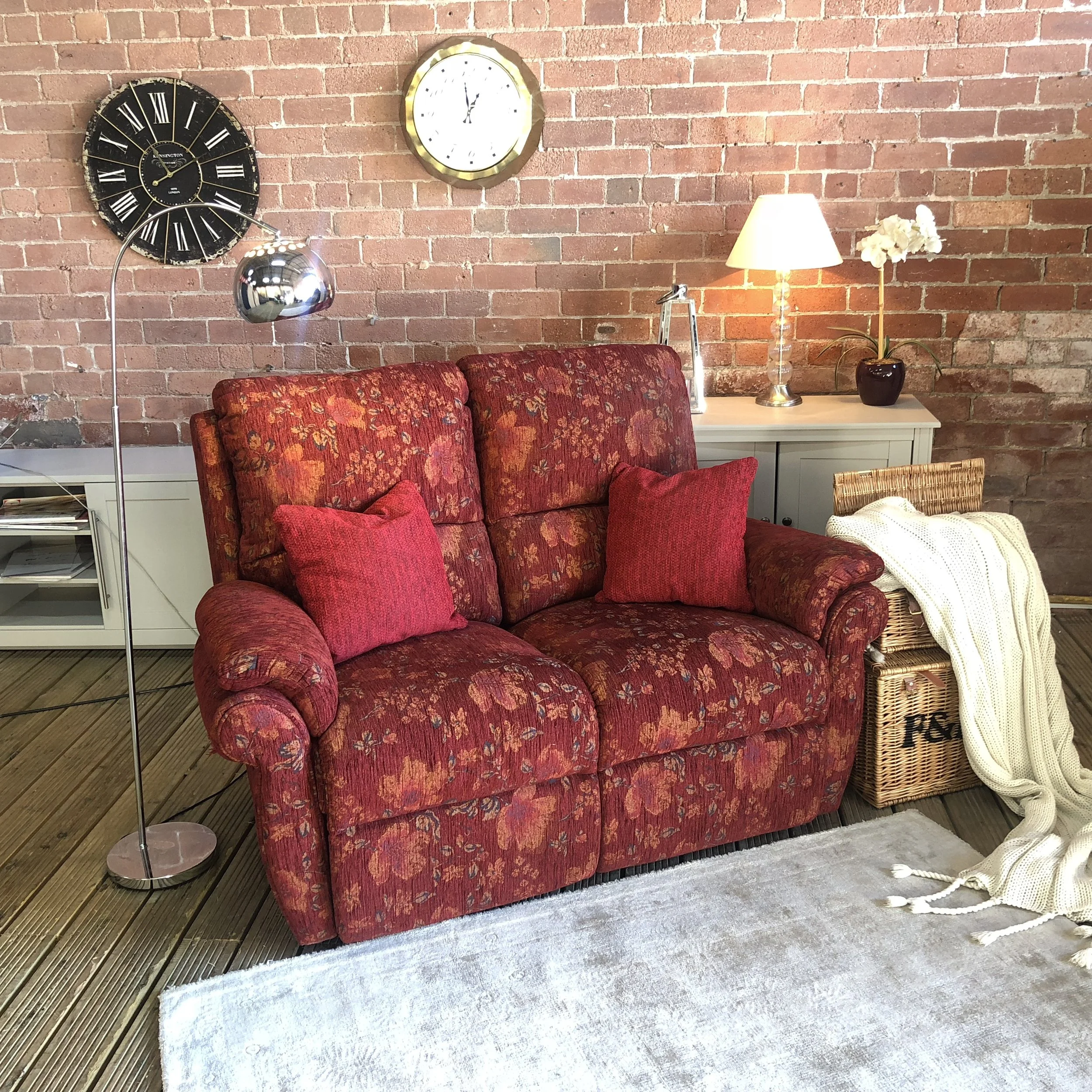 Ex Display Red Tapestry Recliner Two Seater — Supa Sofa Leeds