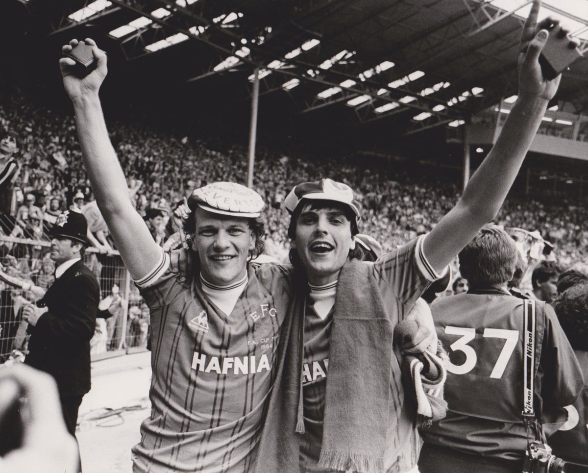  Gray and Sharp celebrate Evertonâ€™s 2-0 1984 FA Cup win over Watford at Wembley. 