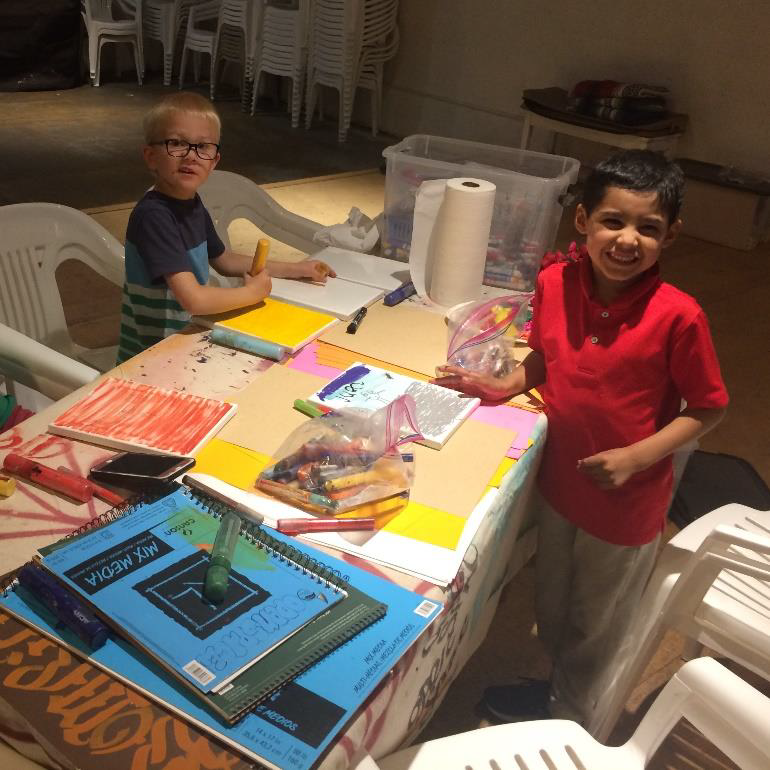 Juan and Tobias at paint night.