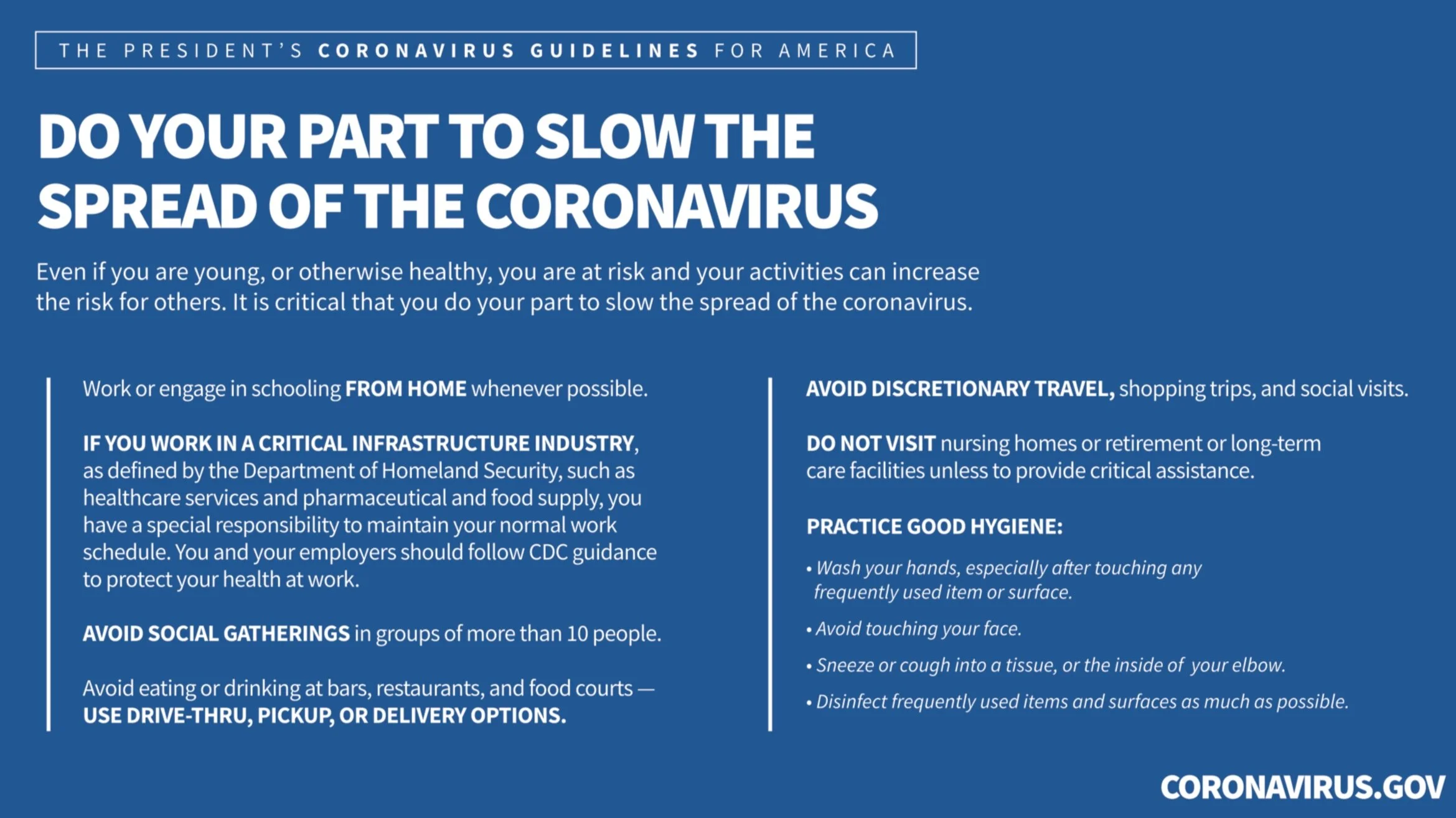Coronavirus Guidelines for America