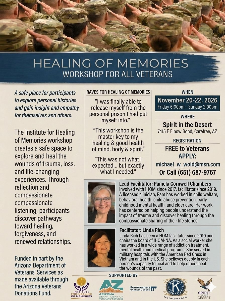 Free Healing of Memories Retreat for Veterans November 20–22