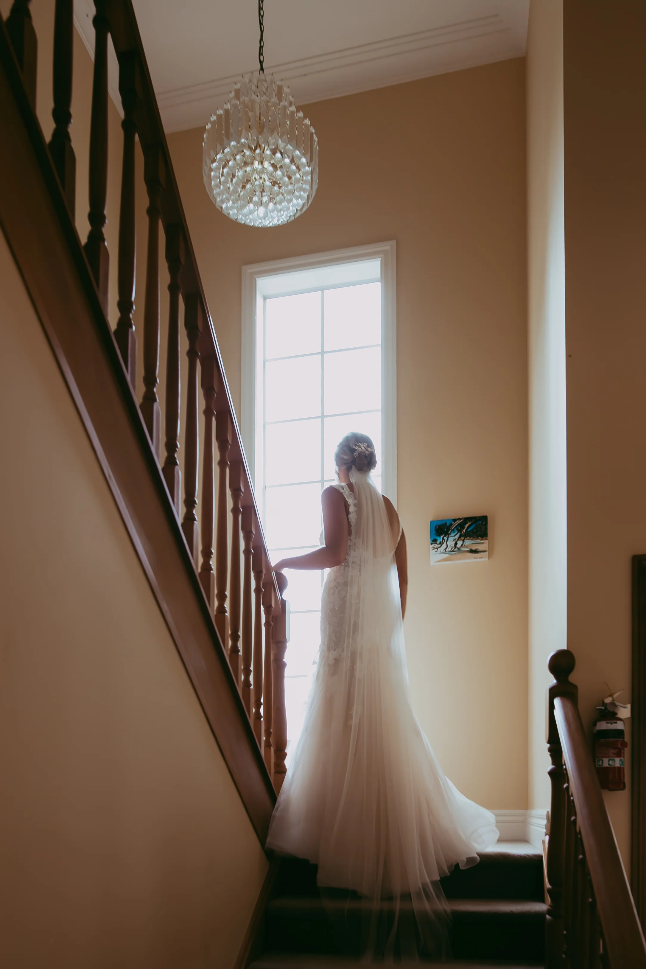 Bride on staircase - Rotorua Wedding Photographer