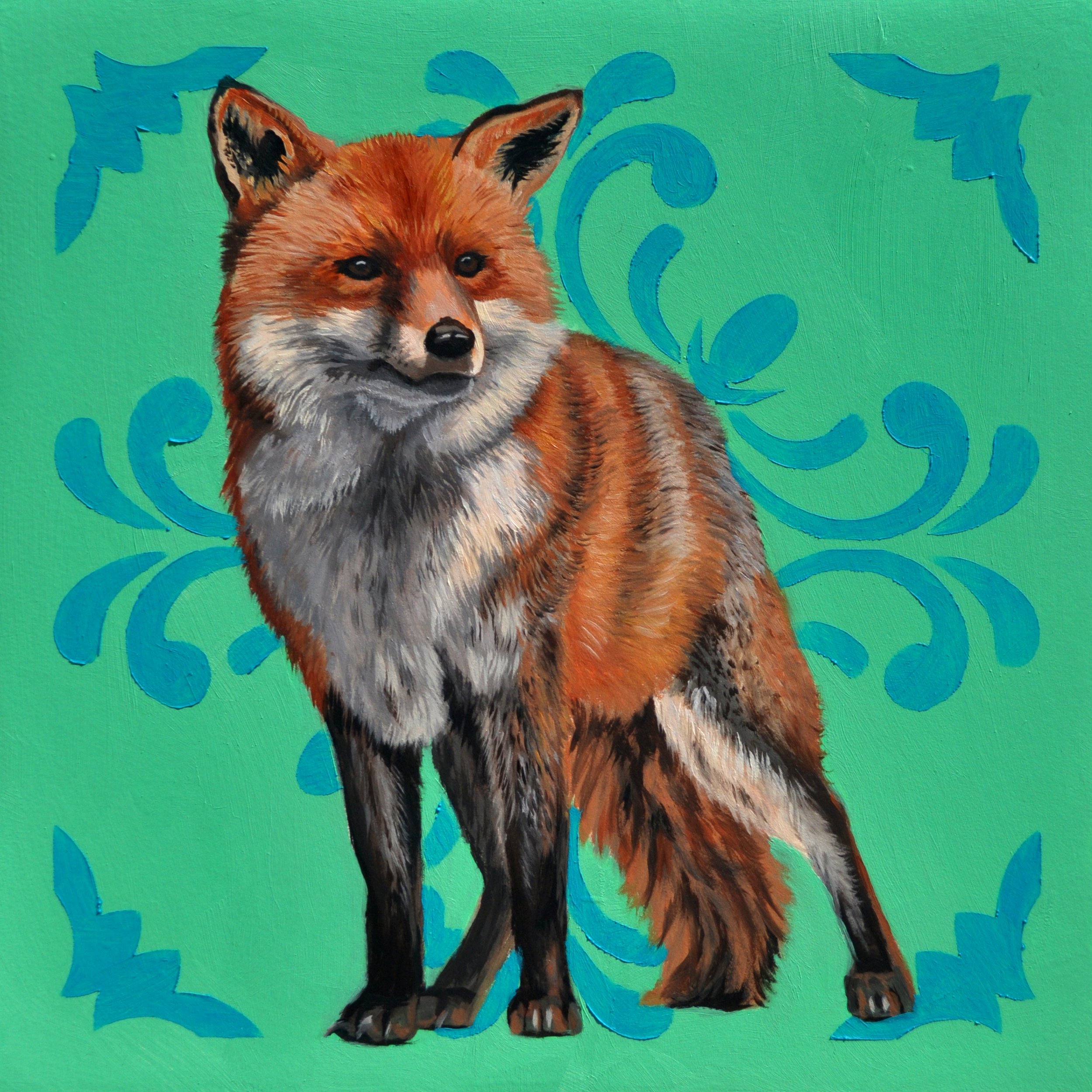 Fox on a Green Background (SOLD)