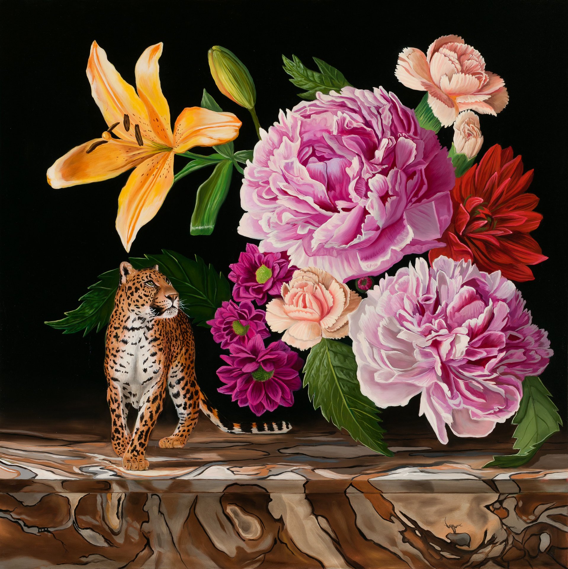 Still Life with Leopard and Peonies (SOLD)
