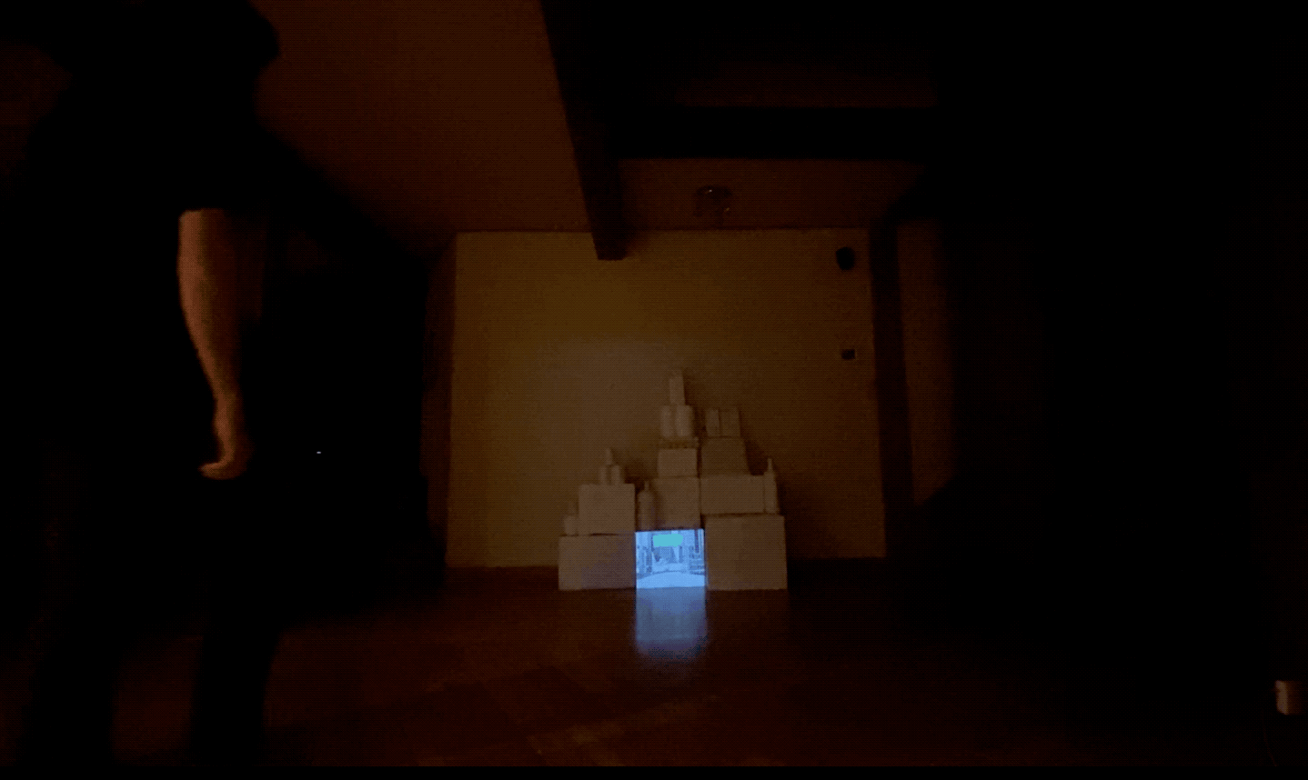 User testing - as the user approaches, the sculpture interacts by lighting up with projection-mapped video