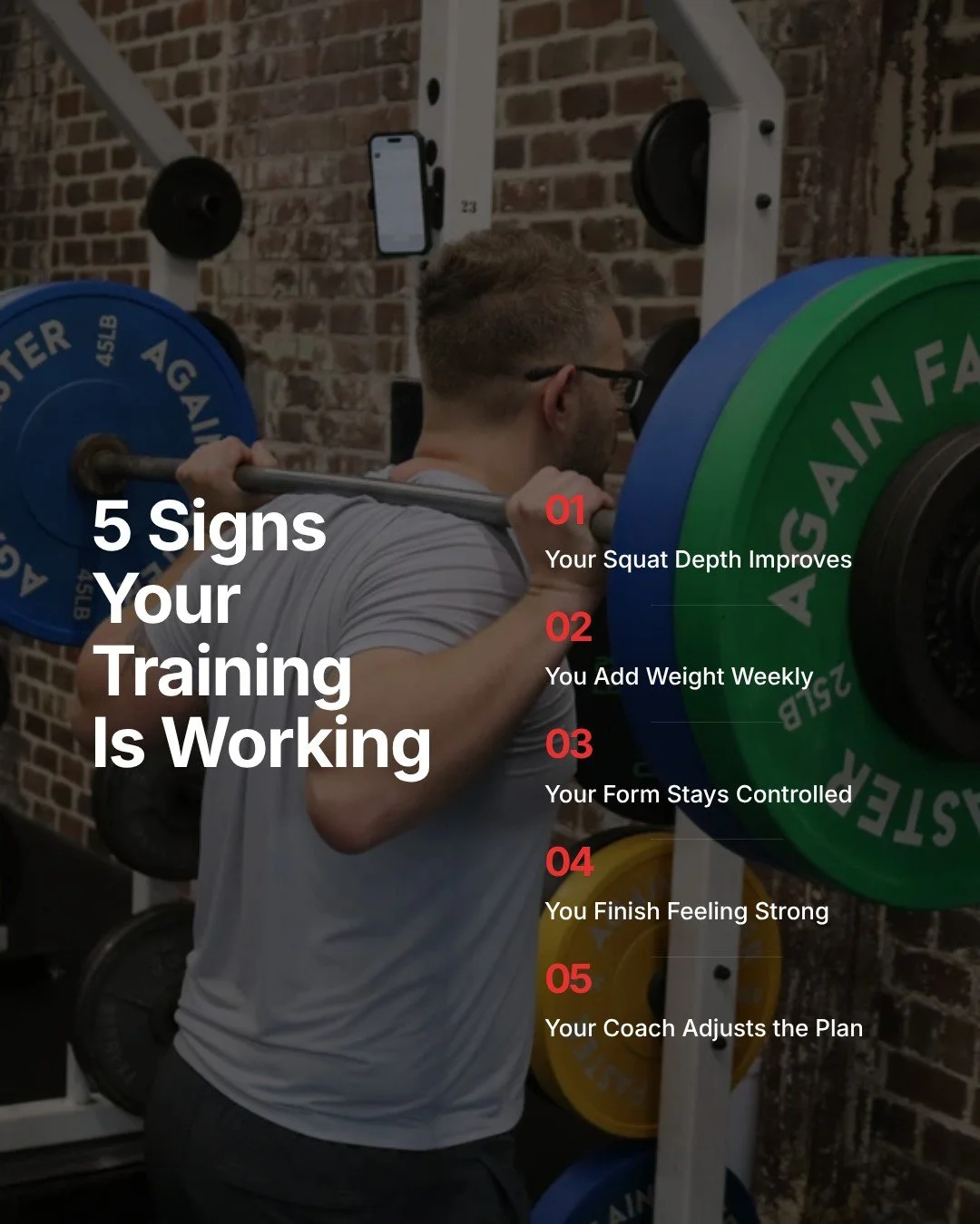 Progress isn't always on the scale.

Sometimes it's the extra rep, the deeper squat, the calm breath through a hard set.

If any of these five sound familiar, your plan is working exactly like it should. 💪

Exercise. Educate. Grow stronger every ses