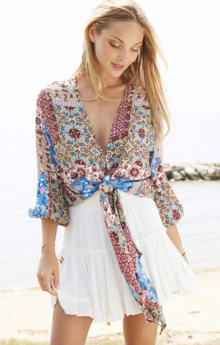 Photo courtesy of South Moon Under. Juniper Blu Patchwork Tie Front Blouse - $68