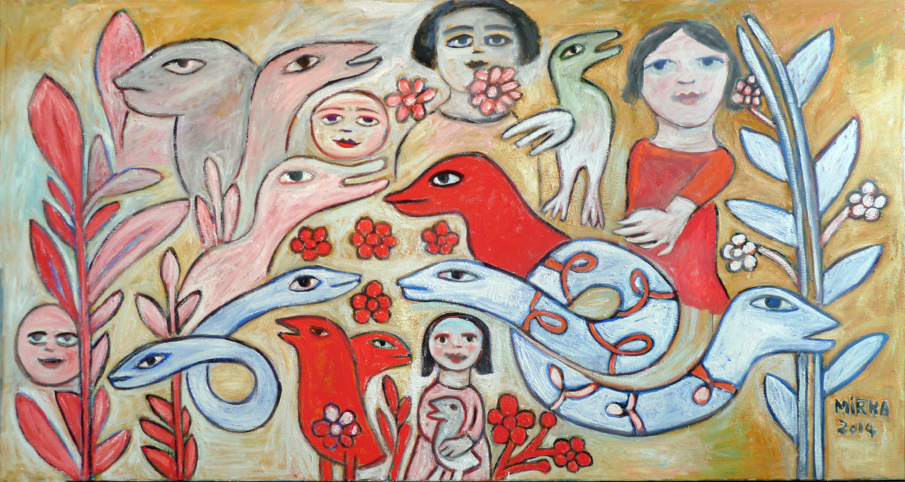 Mirka Mora, Little Girl Dreaming of Red Birds , 2014, oil on canvas, private collection, Melbourne