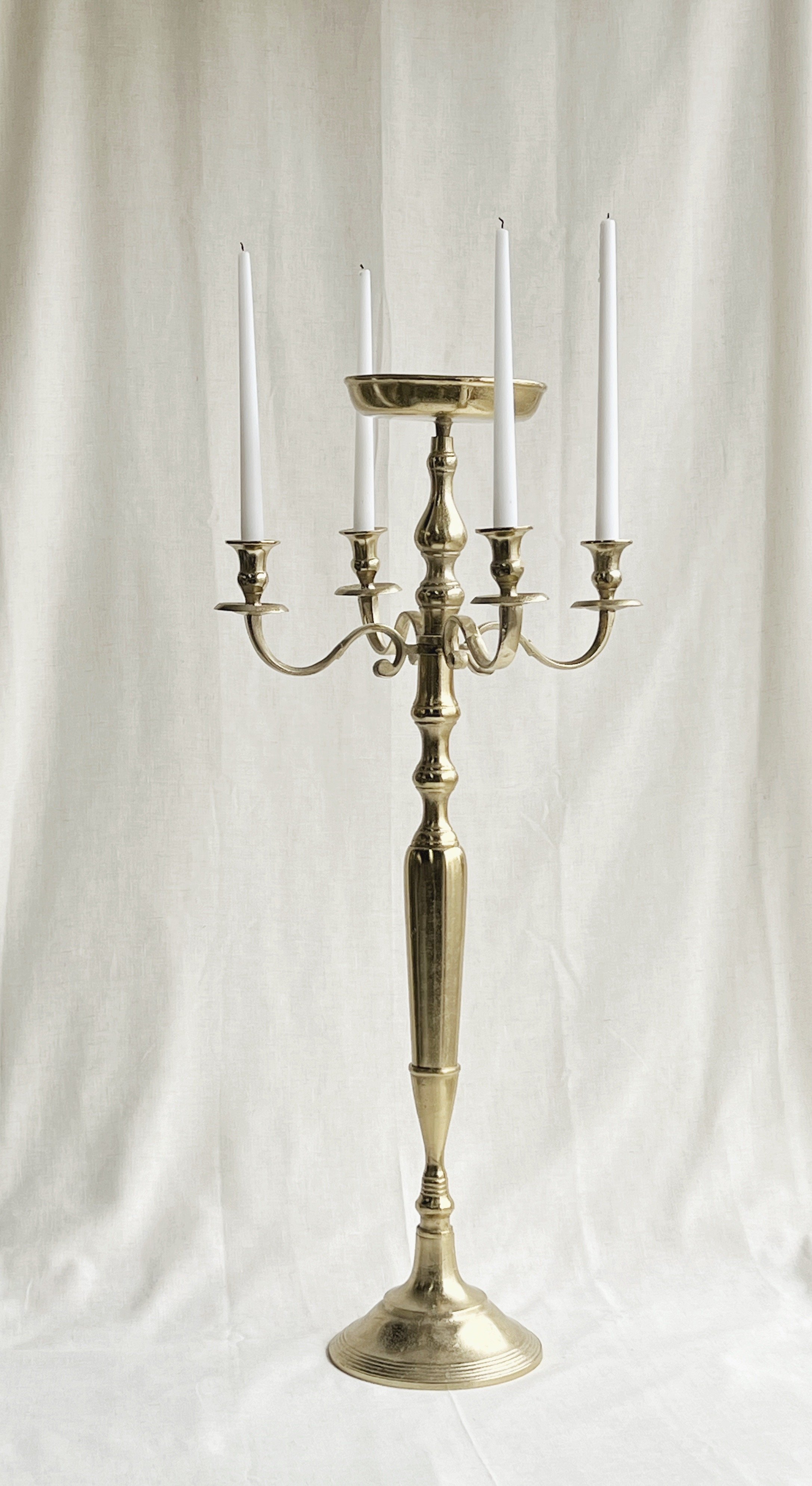 ANTIQUE GOLD CANDELABRA WITH ARMS AND DISH