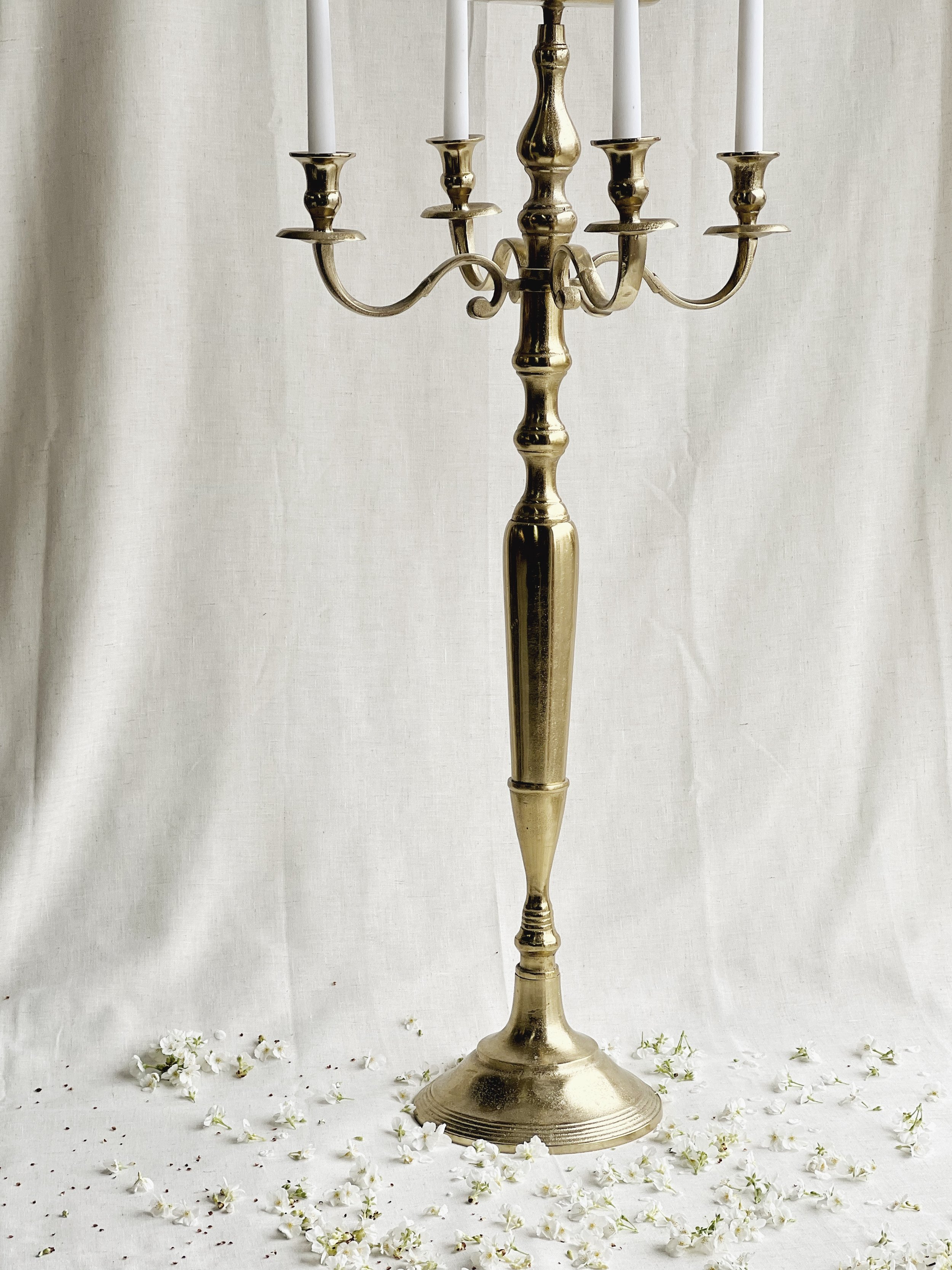 ANTIQUE GOLD CANDELABRA WITH ARMS AND CENTER TAPER