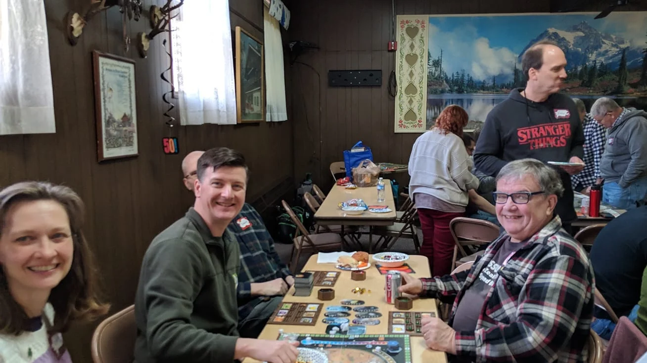 Mark and Carrie joined Dave and Charlie for a game of Terraforming Mars. They appeared to have every expansion.