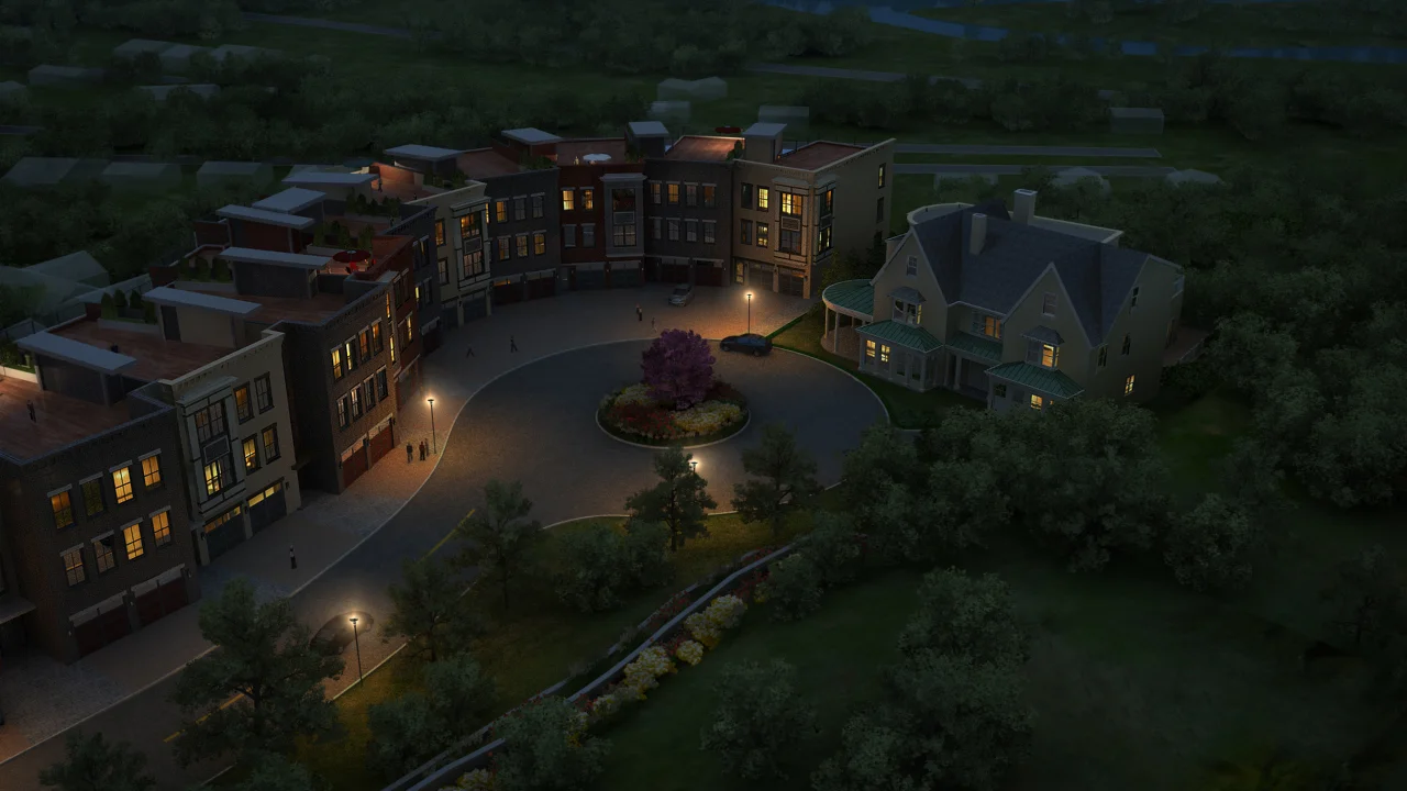 Rendering of view at night