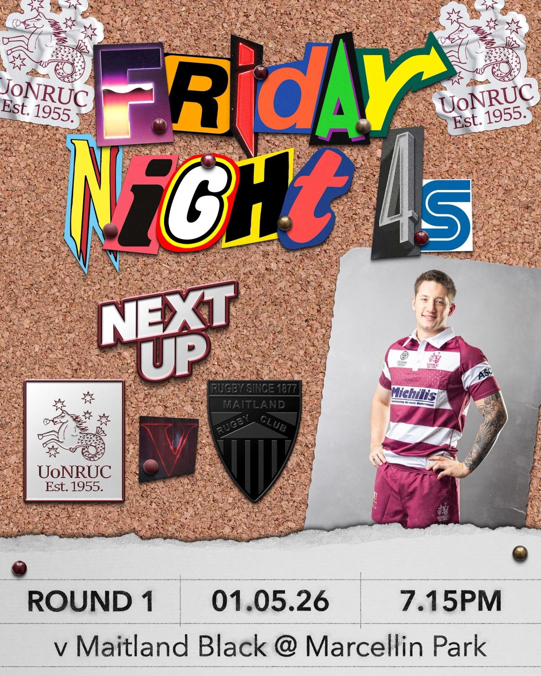 🏉 FRIDAY NIGHT FOURS ROUND 1 🏉
Footy under the lights this week as we take on Maitland Blacks in a big Friday night clash 🔥 Two proud clubs, one big contest perfect way to kick off the weekend.
📍 Marcellin Park
🆚 Maitland Black
🗓 Friday 1 May
⏰