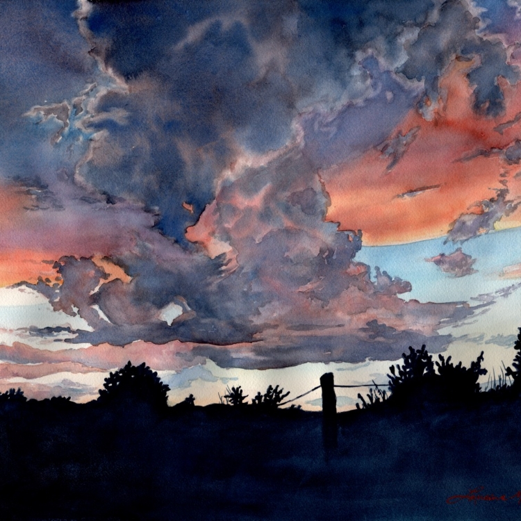 "Colorado Sunset" Watercolor by Lorraine Watry