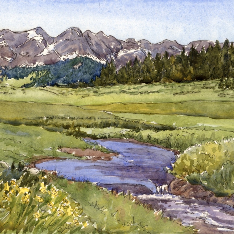 "Colorado's Wet Mountains" Watercolor and Ink by Lorraine Watry