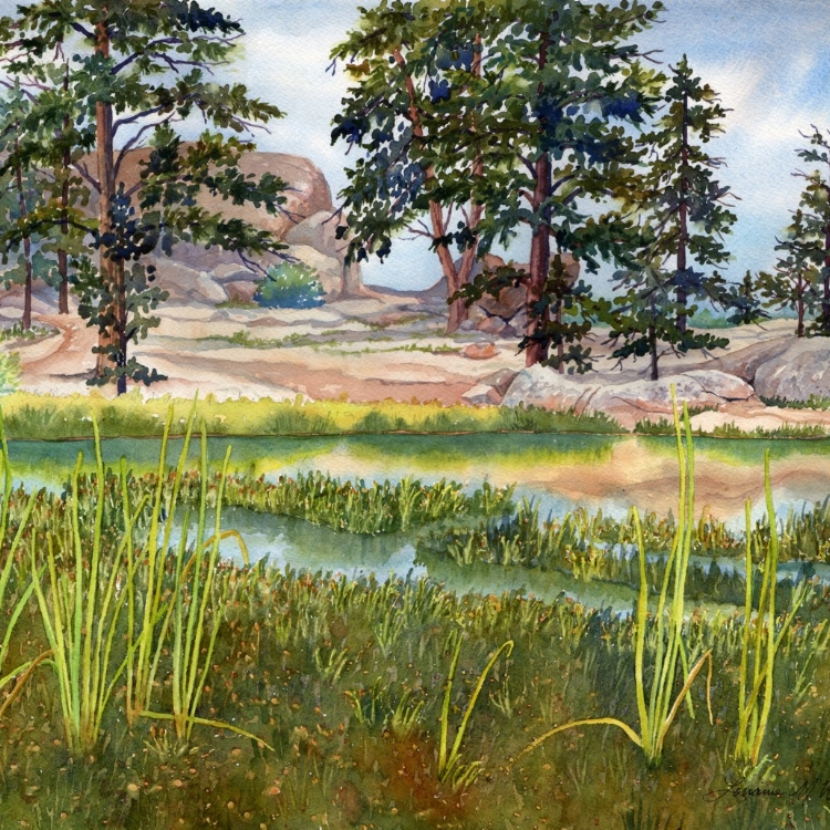 "Red Feather Lake" Watercolor by Lorraine Watry
