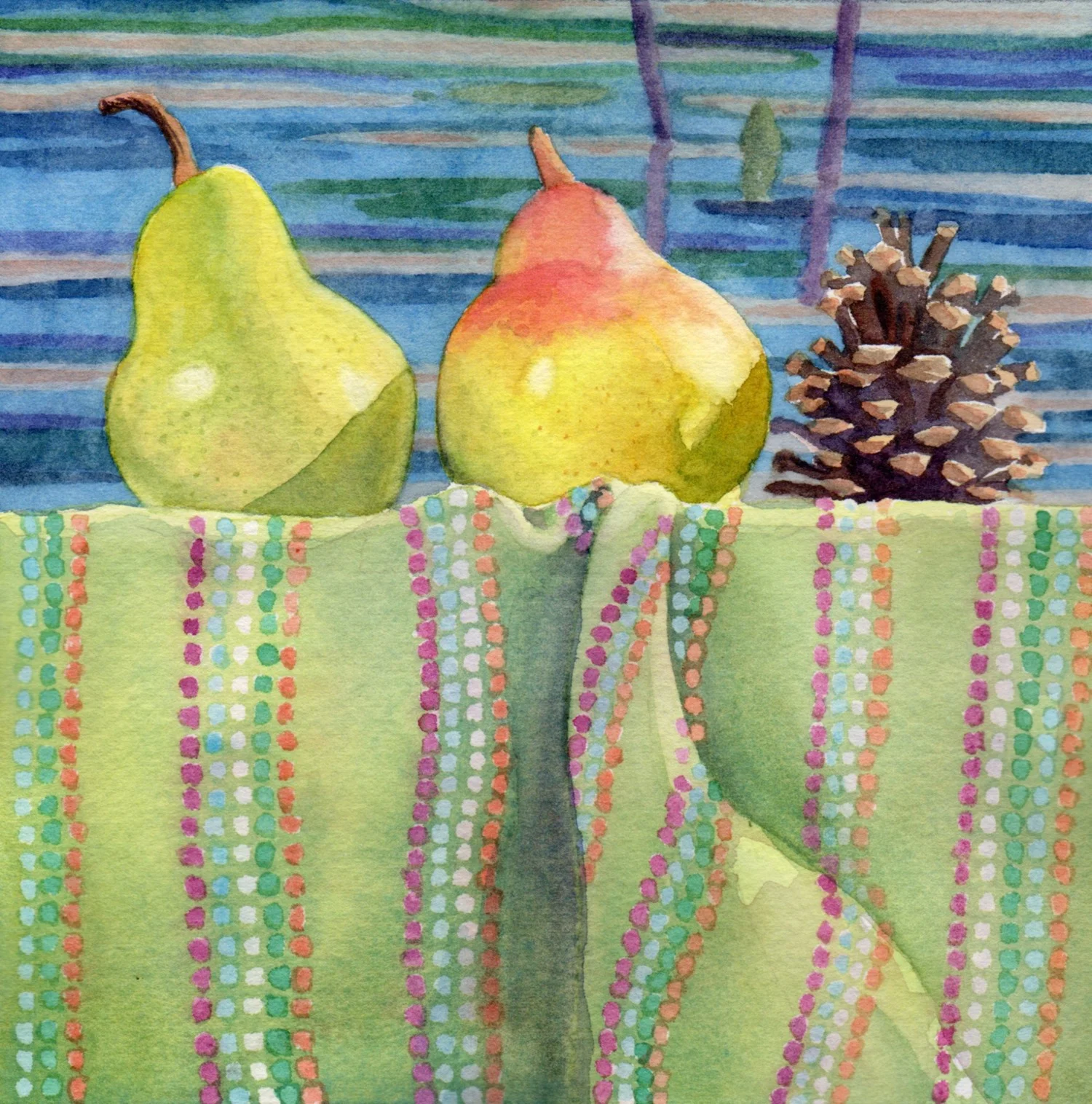 Pears, Pine Cone, Polka-Dots, Painting © Lorraine Watry